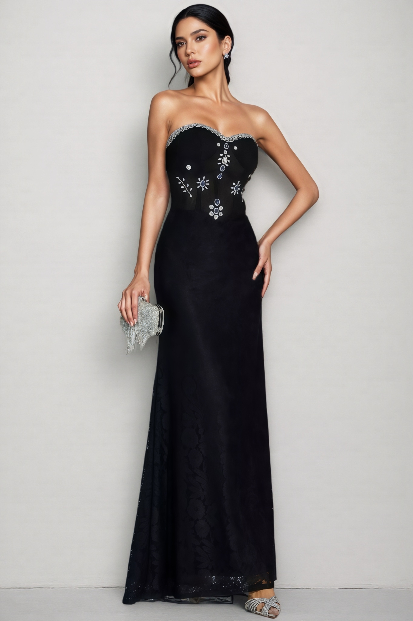 Cecily Black Diamond Off-shoulder Maxi Dress