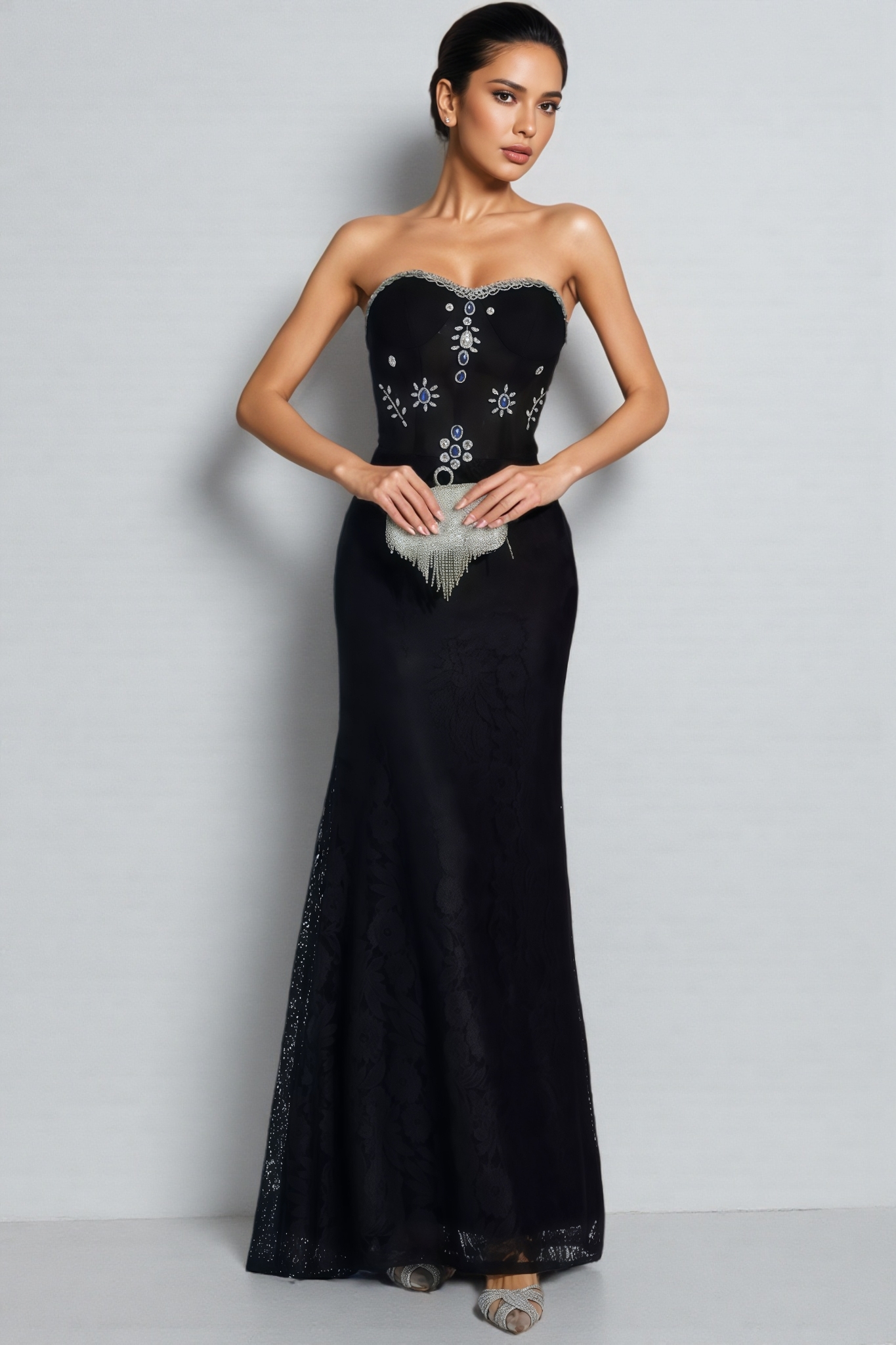 Cecily Black Diamond Off-shoulder Maxi Dress