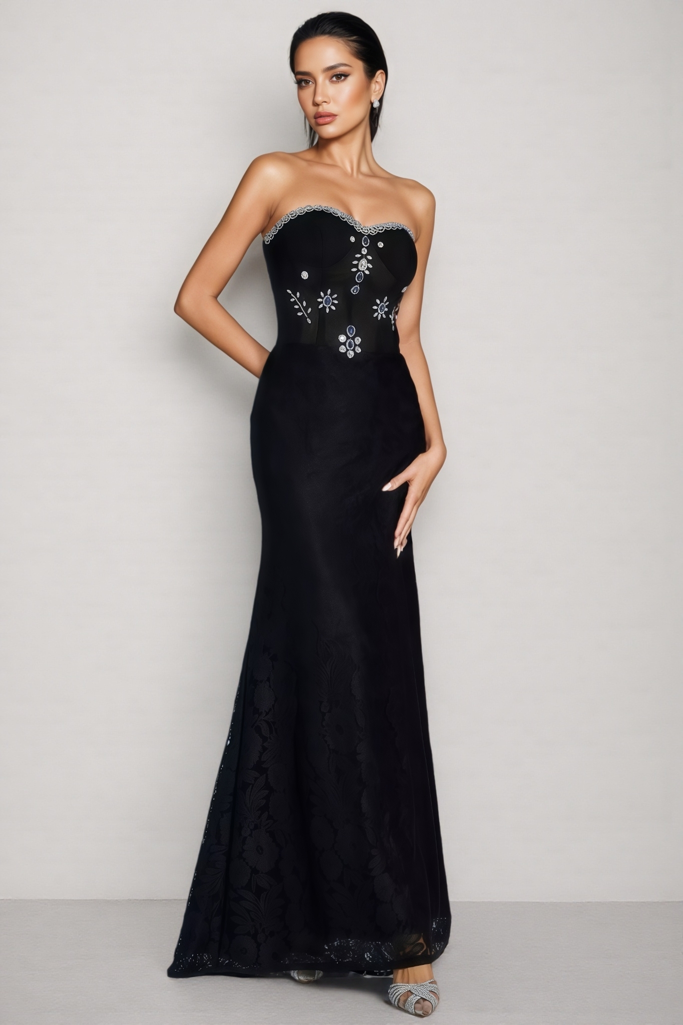 Cecily Black Diamond Off-shoulder Maxi Dress