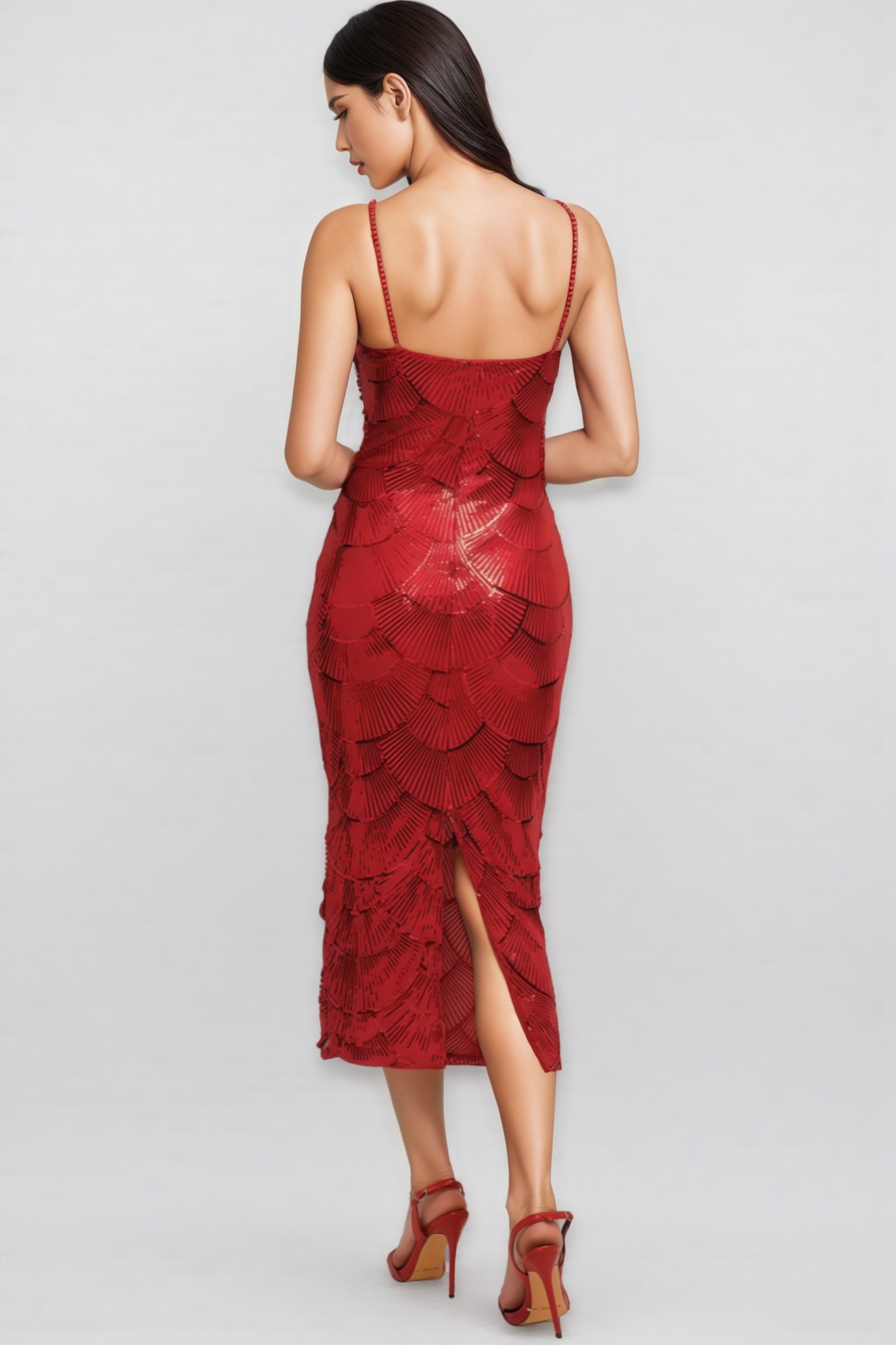 KAYA Sleeveless Pearl Sequin Midi Dress