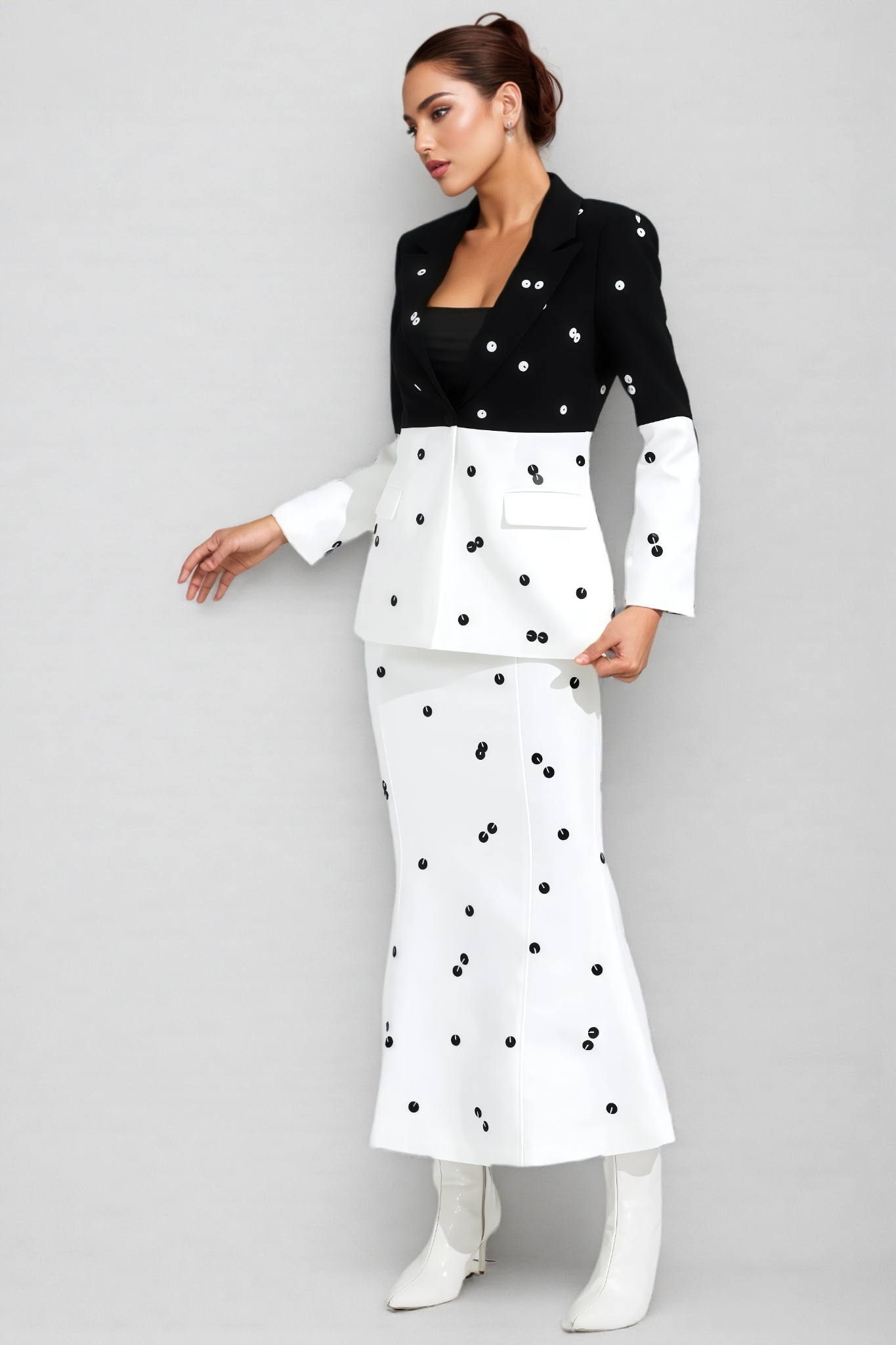 Amalia White Polka Dot Sequins Blazer Set