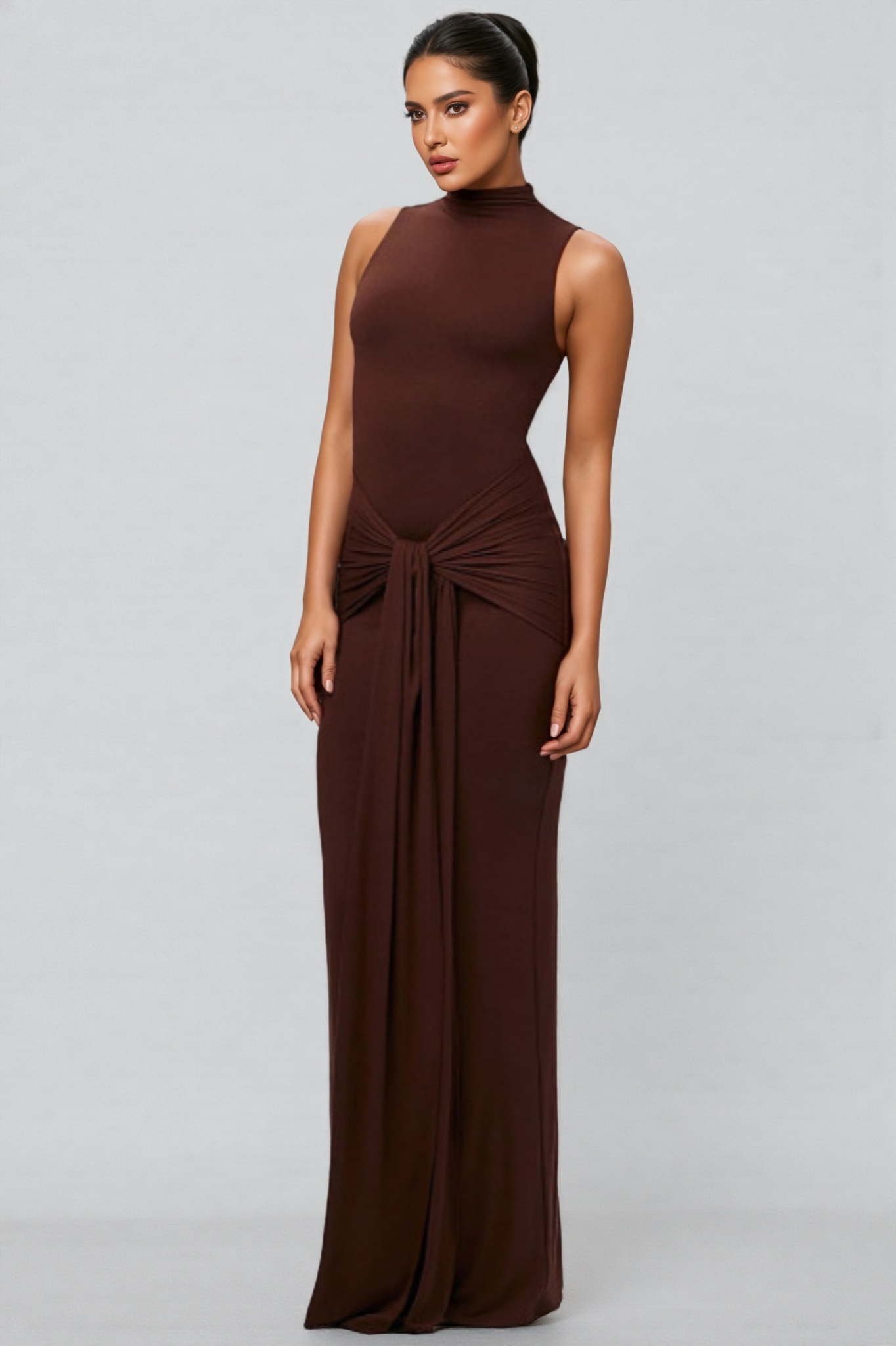 Vina Brown Sleeveless Maxi Dress
