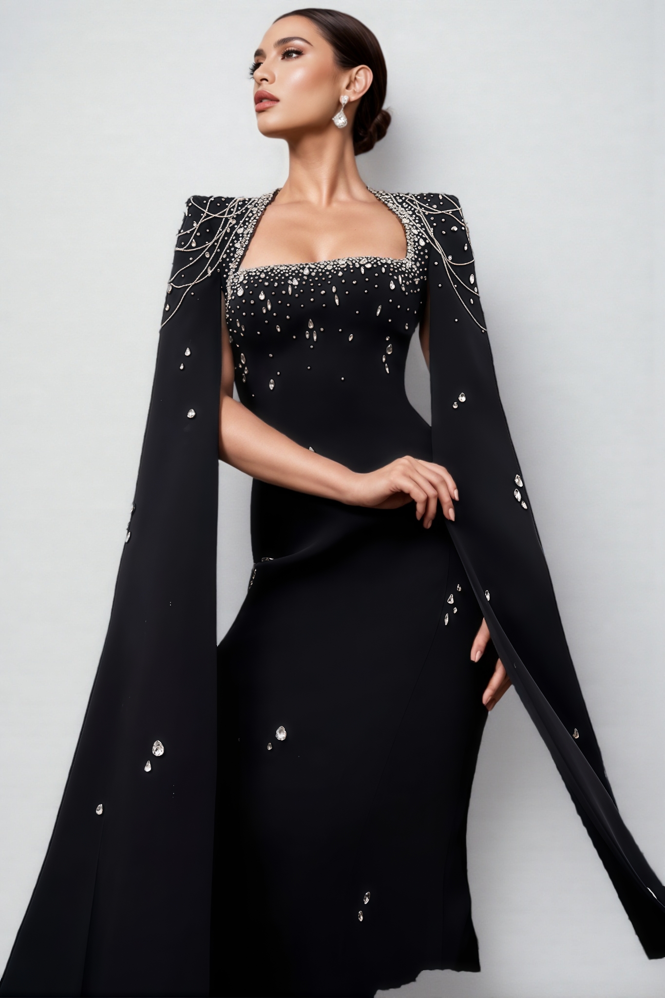 Tegany Beaded Chain Sleeve Maxi Dress