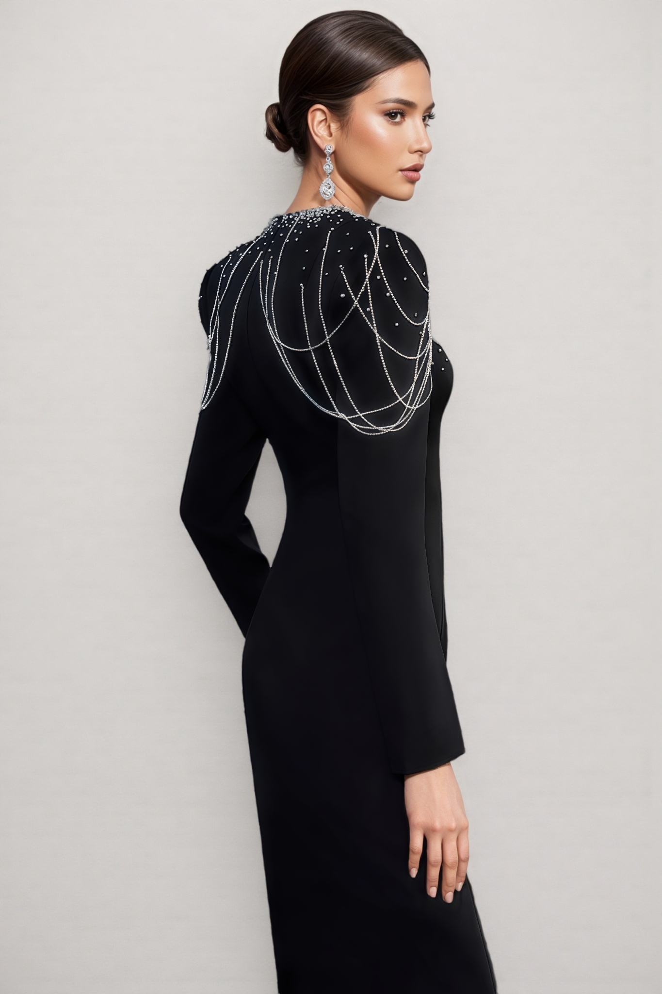 Orinlt Black Crystal Strings Cut-Out Maxi Dress