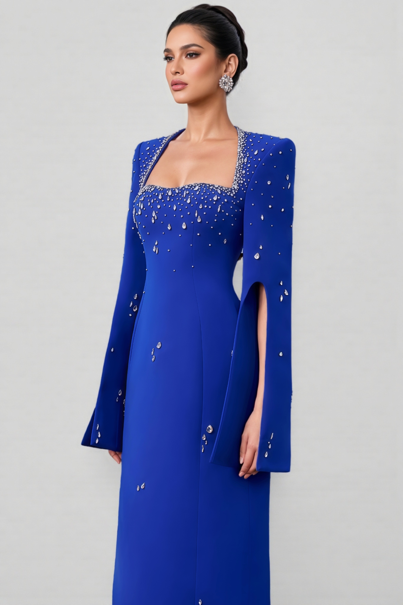 Sennad Velvet Satin Flared Sleeves Maxi Dress