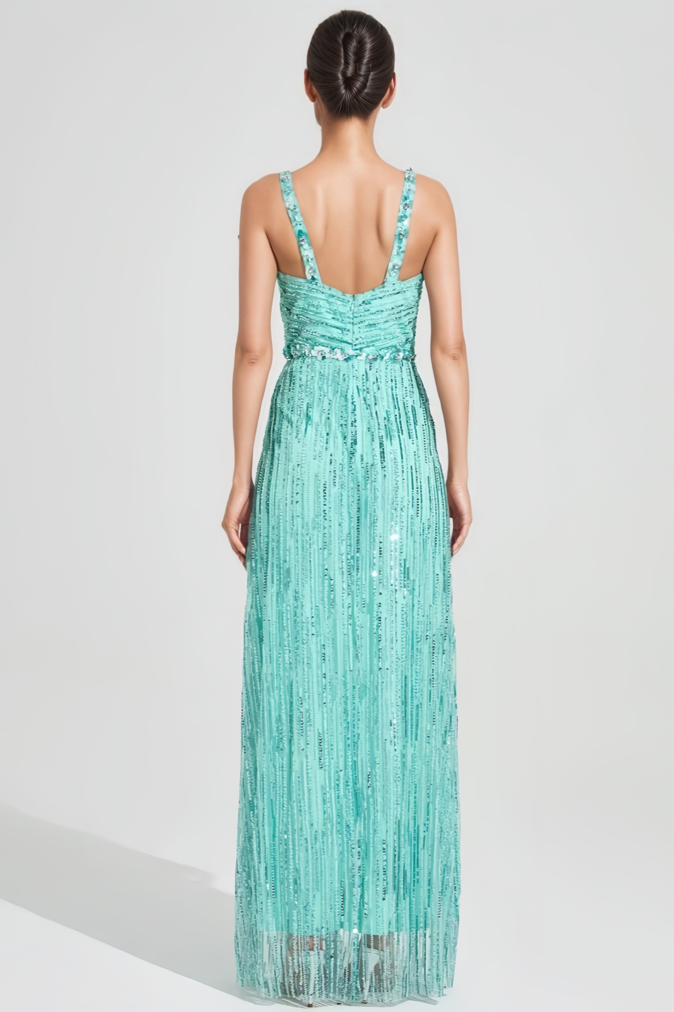 Jrosen Green Halter Sequin Mesh Maxi Dress