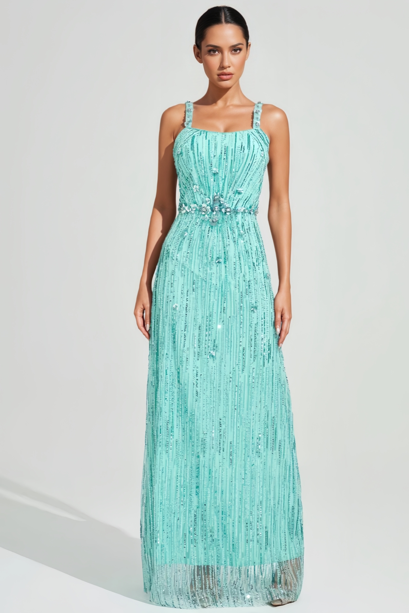 Jrosen Green Halter Sequin Mesh Maxi Dress