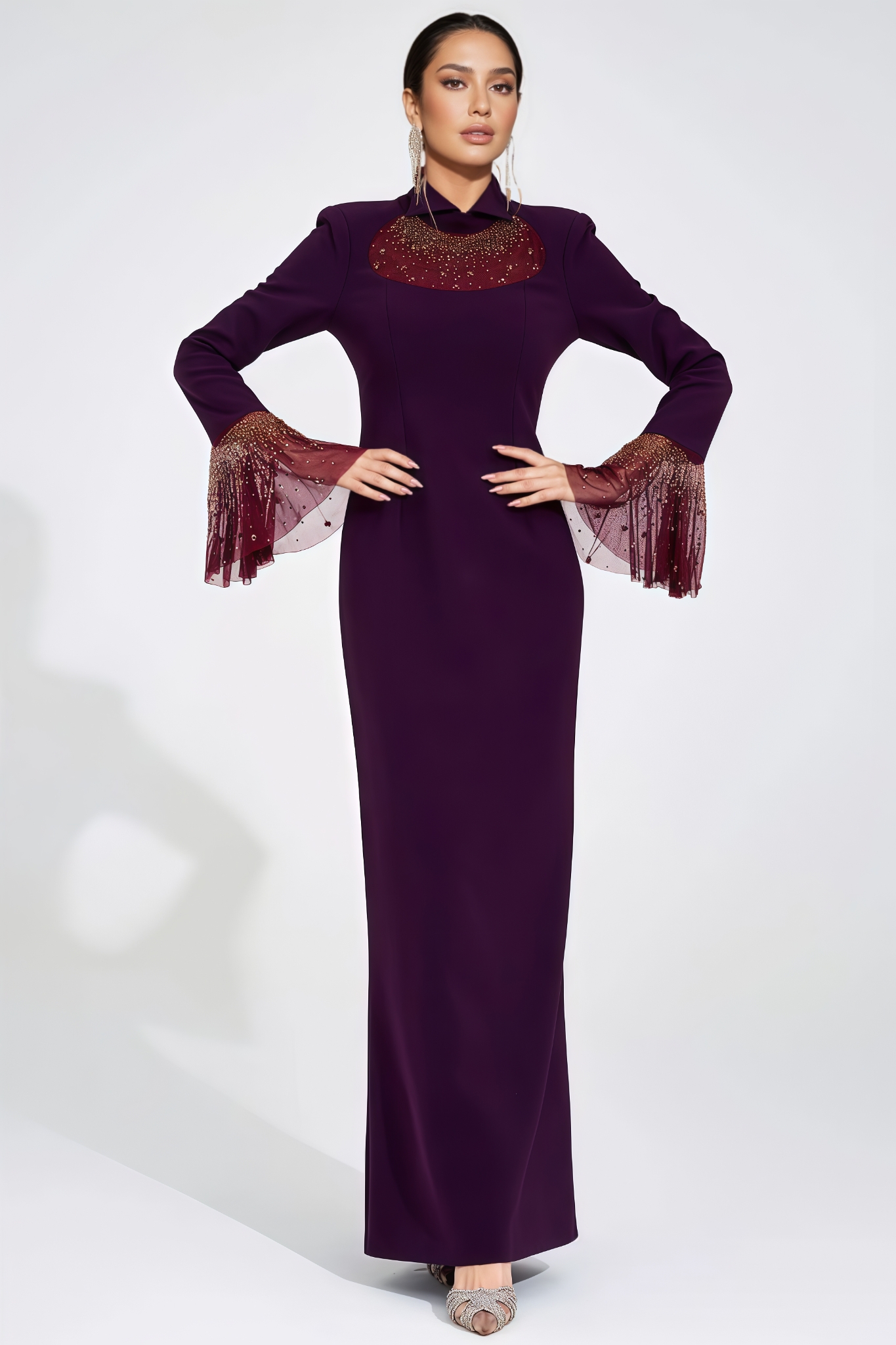 Tmrae Purple Long Sleeve Mermaid Maxi Dress