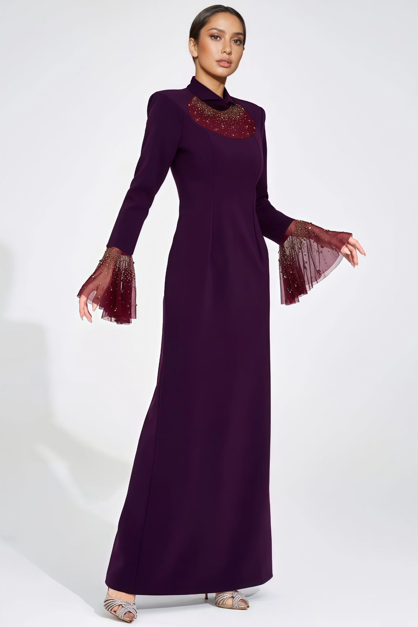 Tmrae Purple Long Sleeve Mermaid Maxi Dress