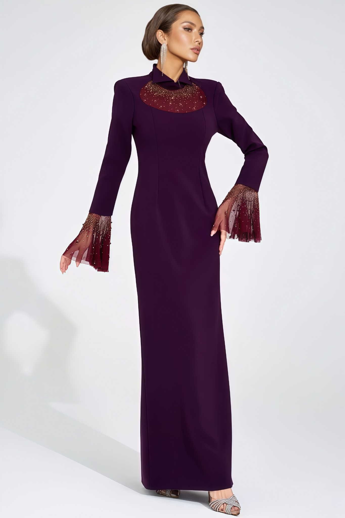 Tmrae Purple Long Sleeve Mermaid Maxi Dress