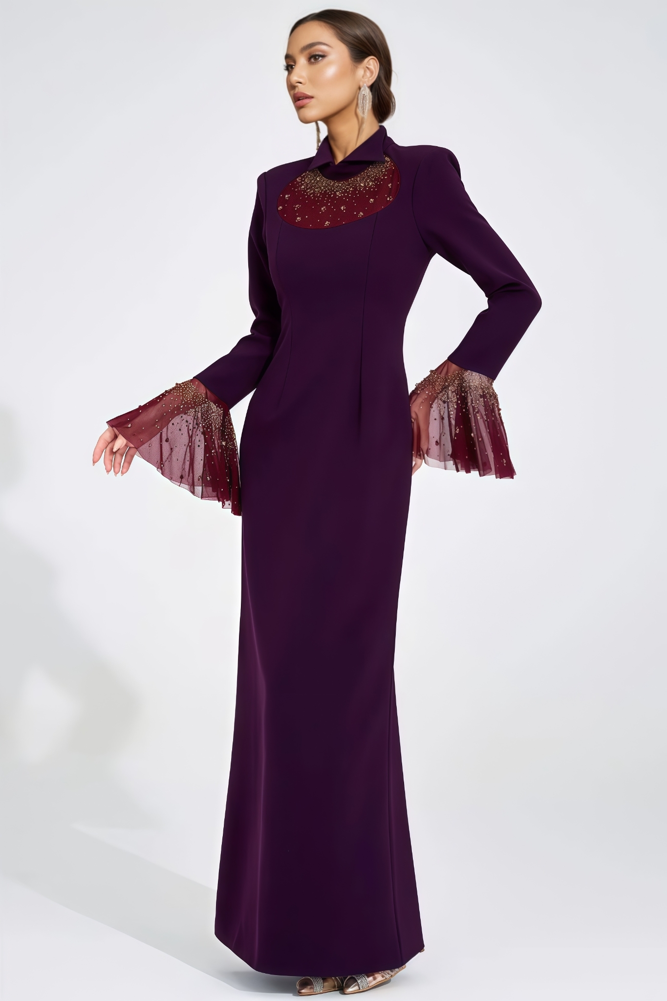 Tmrae Purple Long Sleeve Mermaid Maxi Dress
