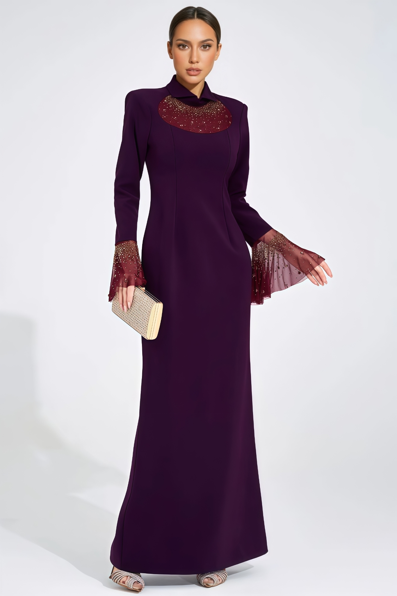 Tmrae Purple Long Sleeve Mermaid Maxi Dress