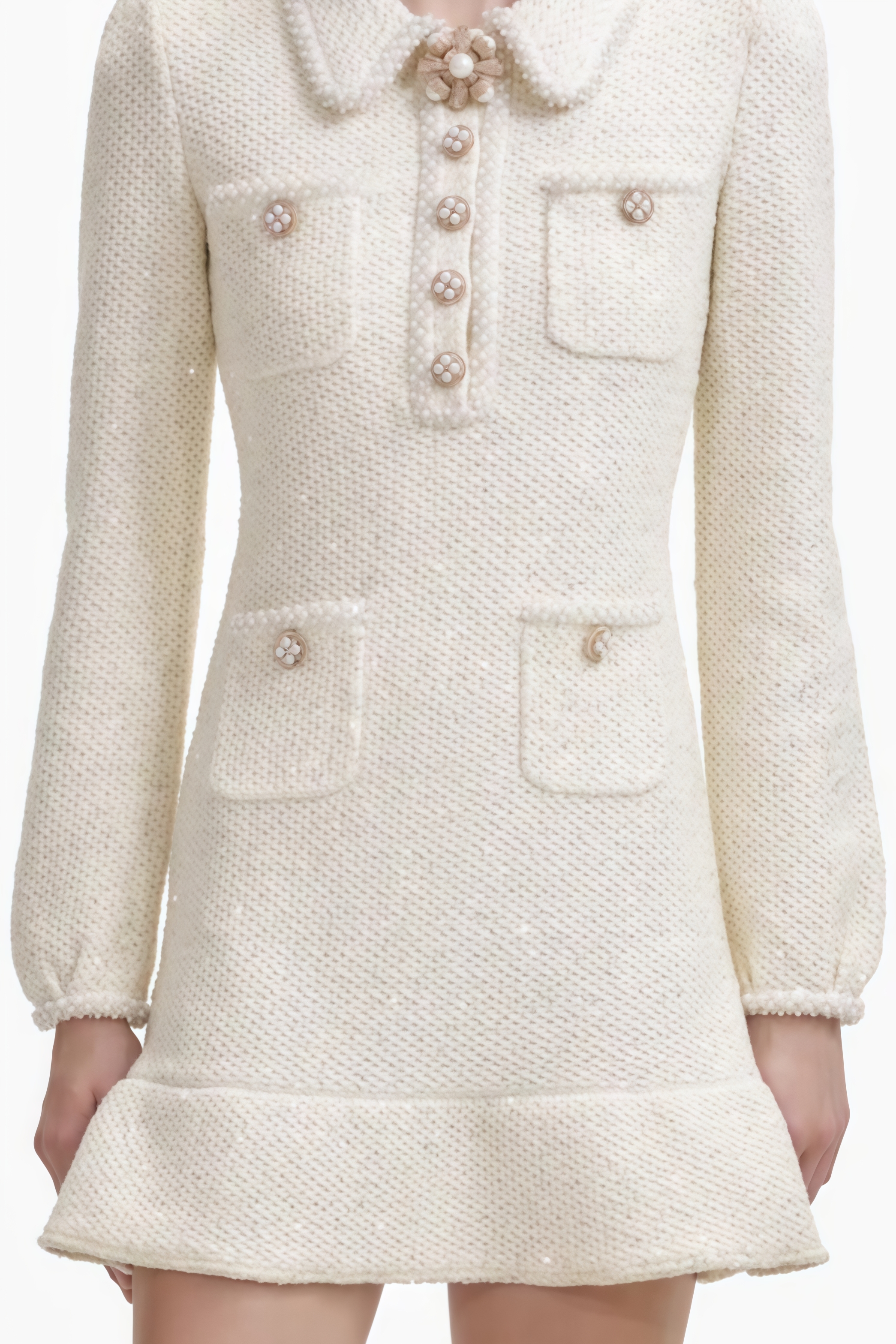 Agaton Sequined Knit Pearl Mini Dress