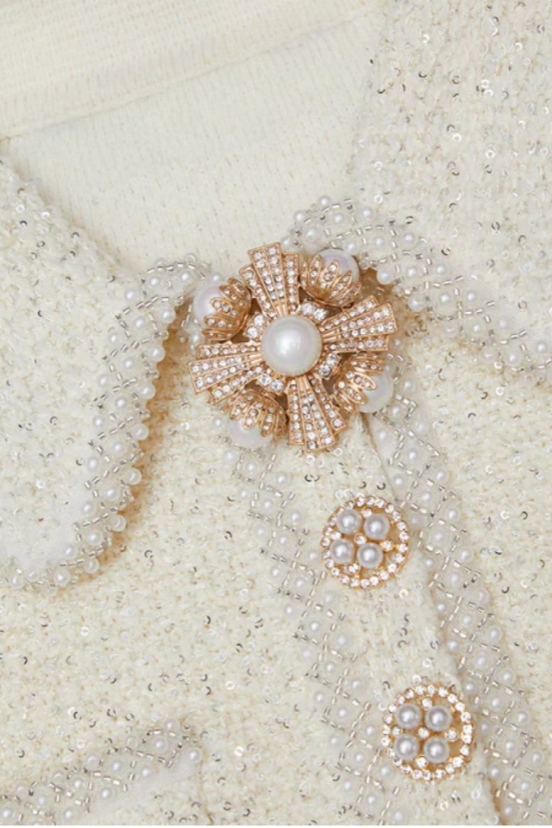Agaton Sequined Knit Pearl Mini Dress