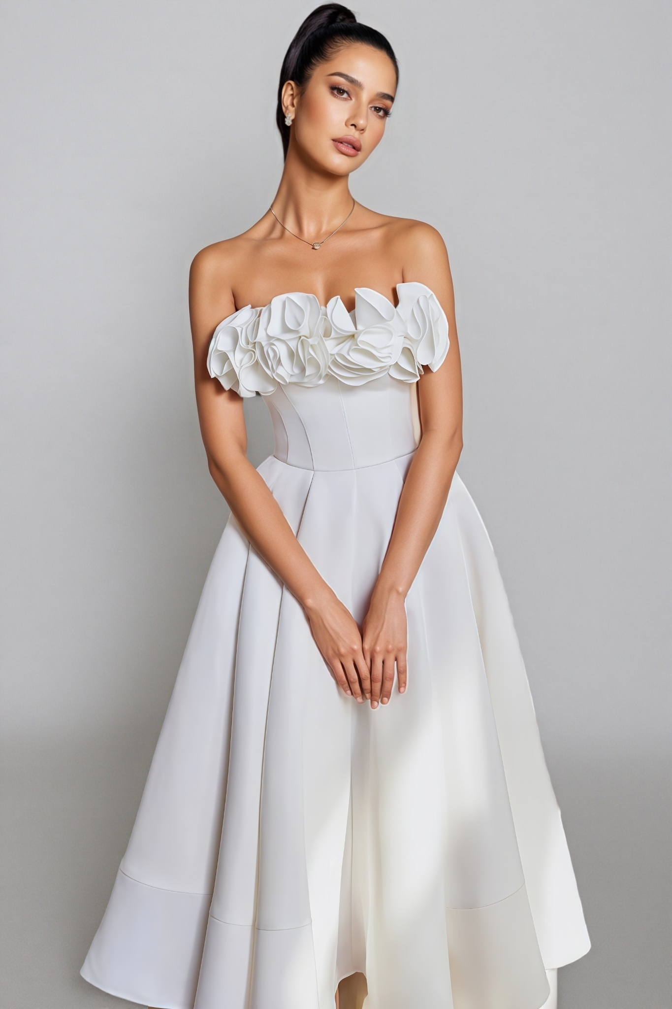 Goldie White 3D Floral Midi Dress