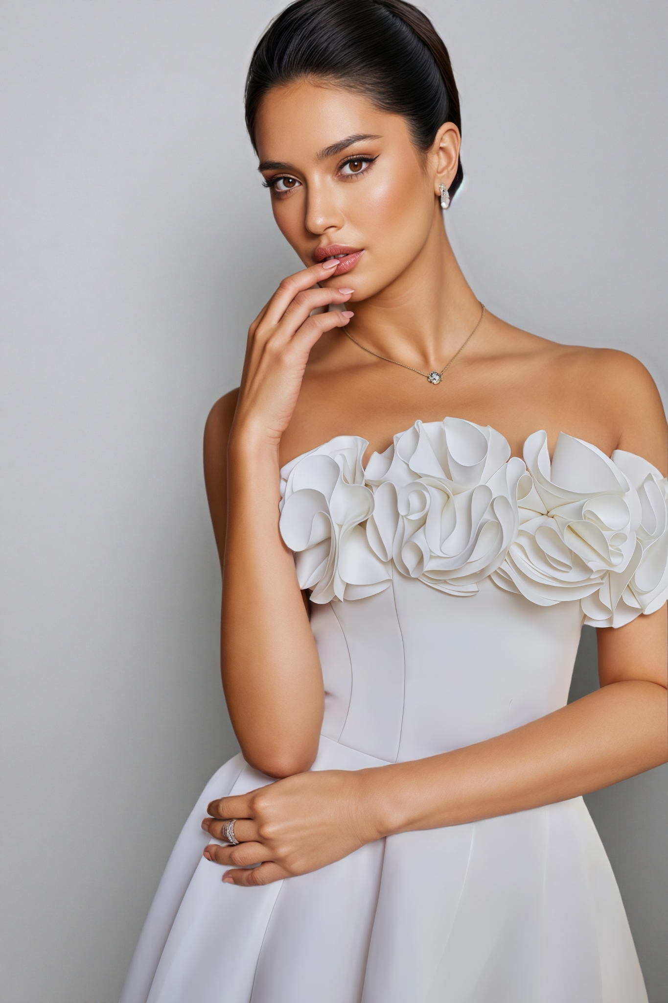 Goldie White 3D Floral Midi Dress