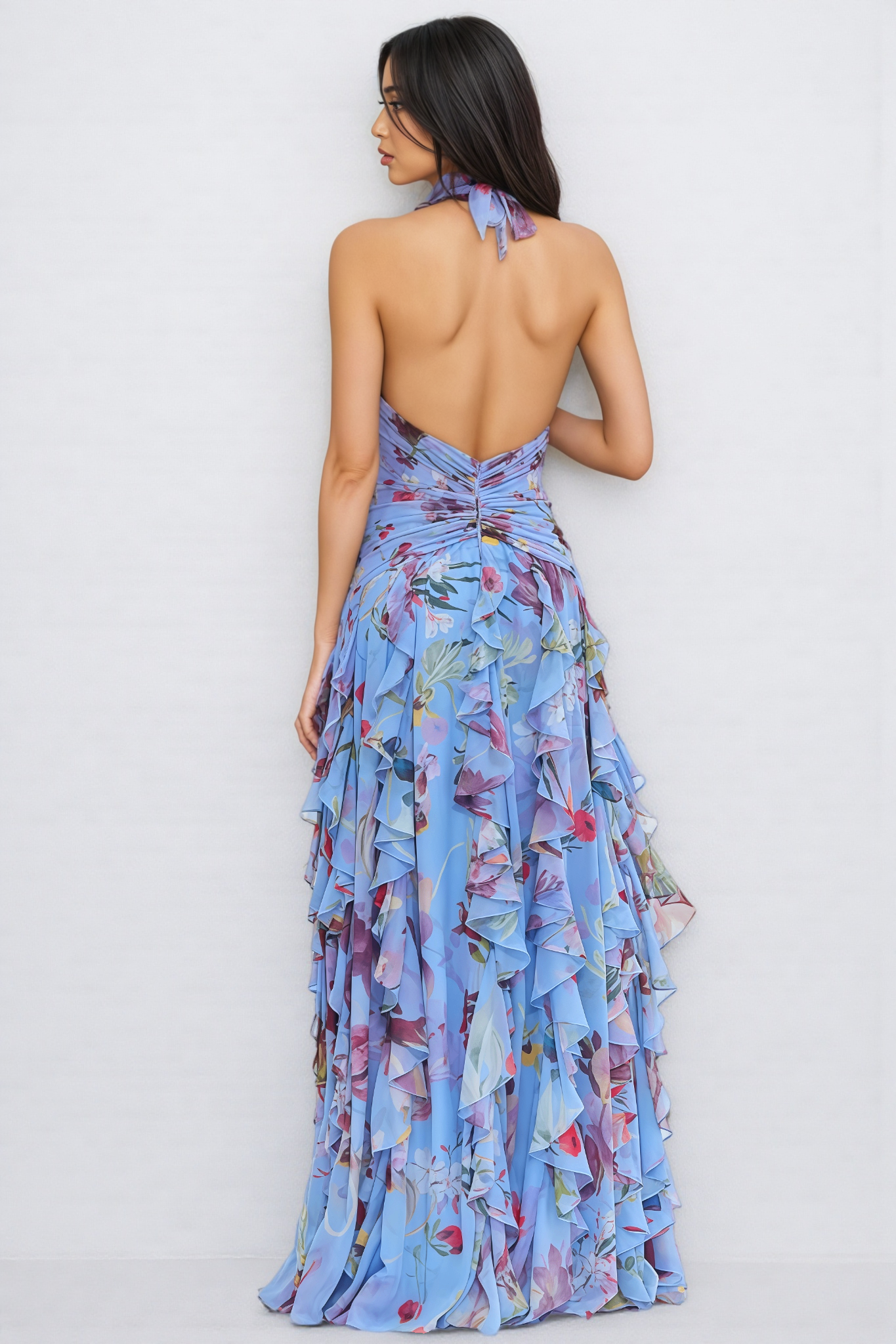 Debby Cut-Out Pleated Floral Maxi Dress