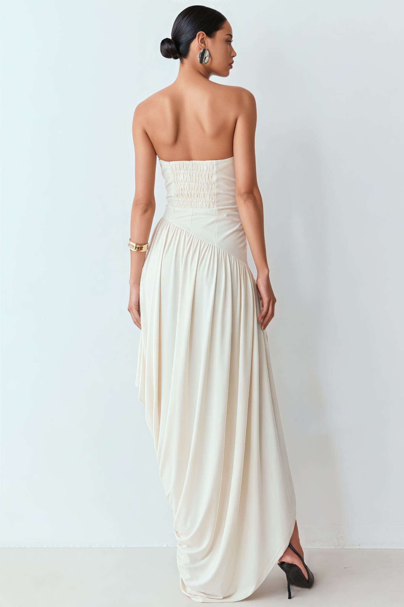 Isaac White Sleeveless Asymmetric Maxi Dress