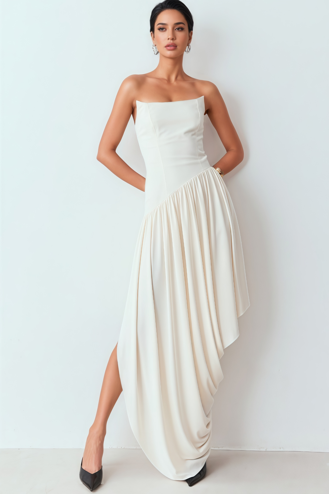 Isaac White Sleeveless Asymmetric Maxi Dress
