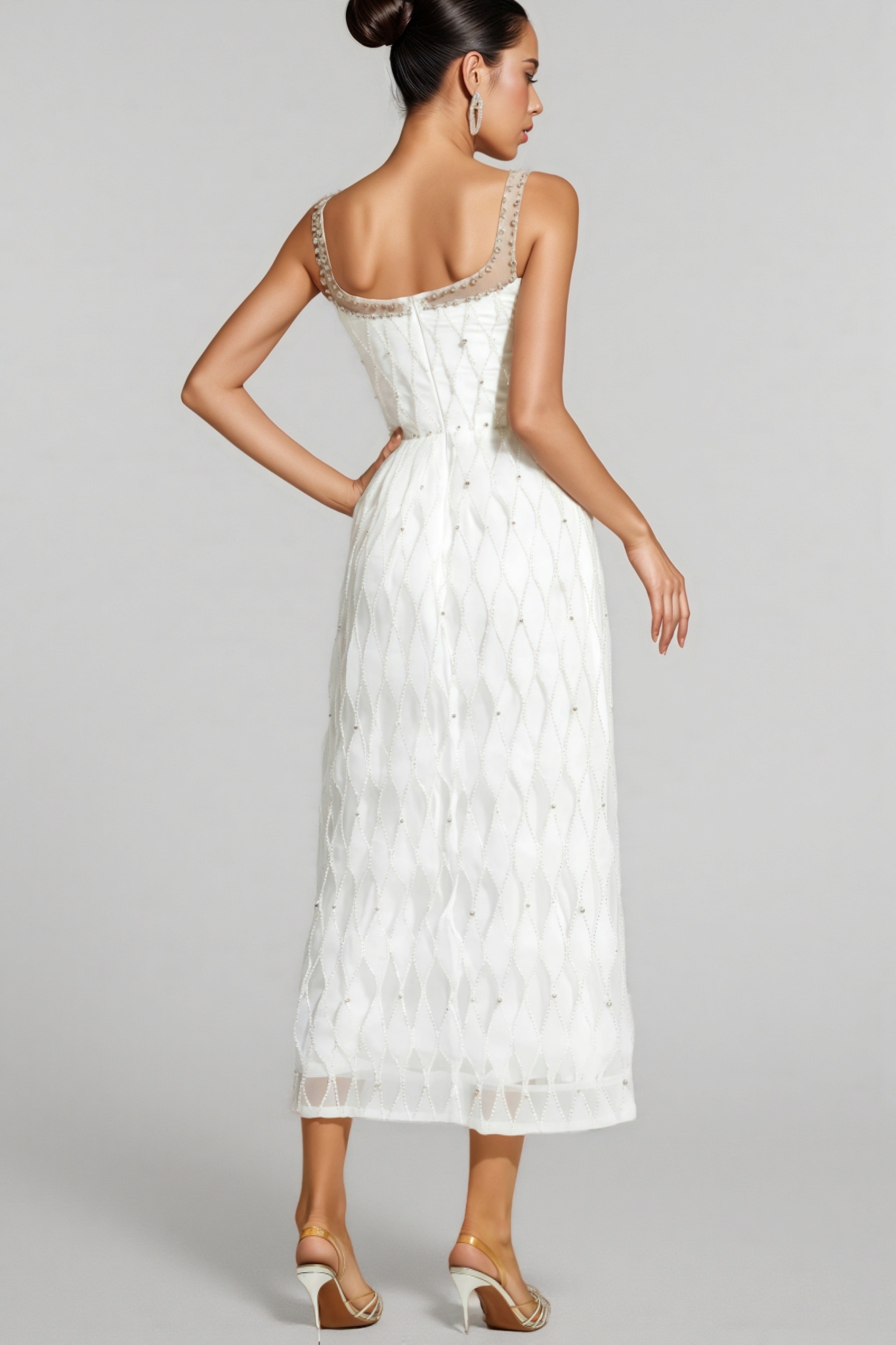 Terrysa White Embellished Slip Midi Dress