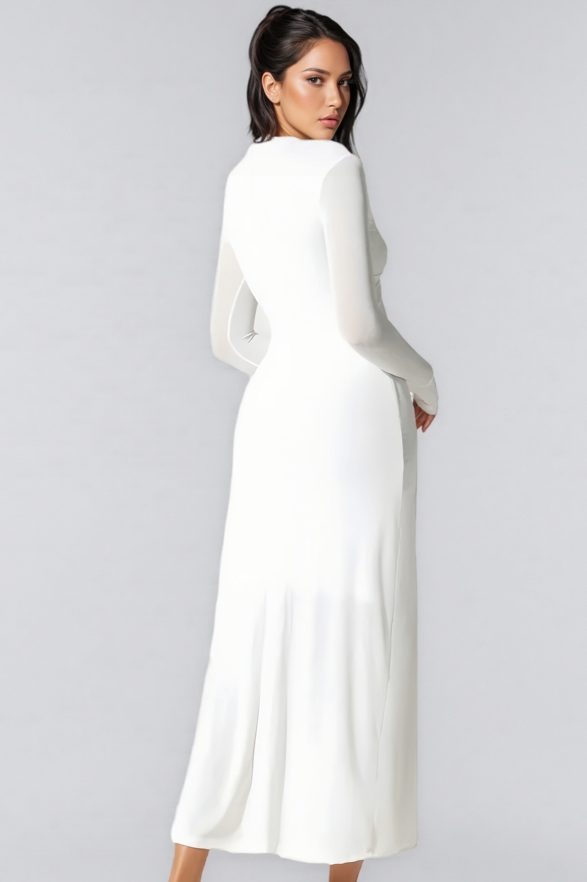Solid Colour Strappy Maxi Dress-White