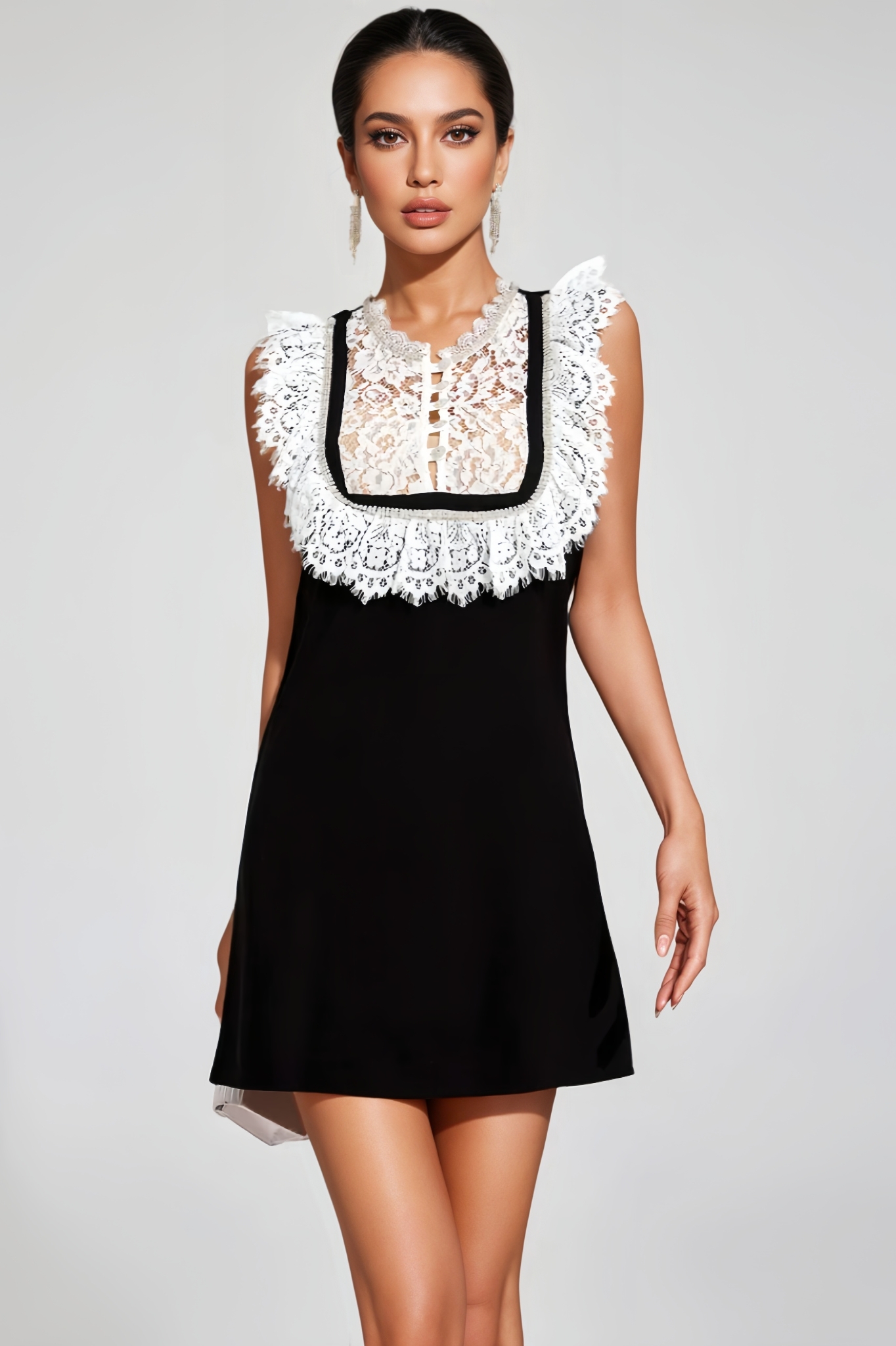 Cadeny Black Lace Sleeveless Mini Dress