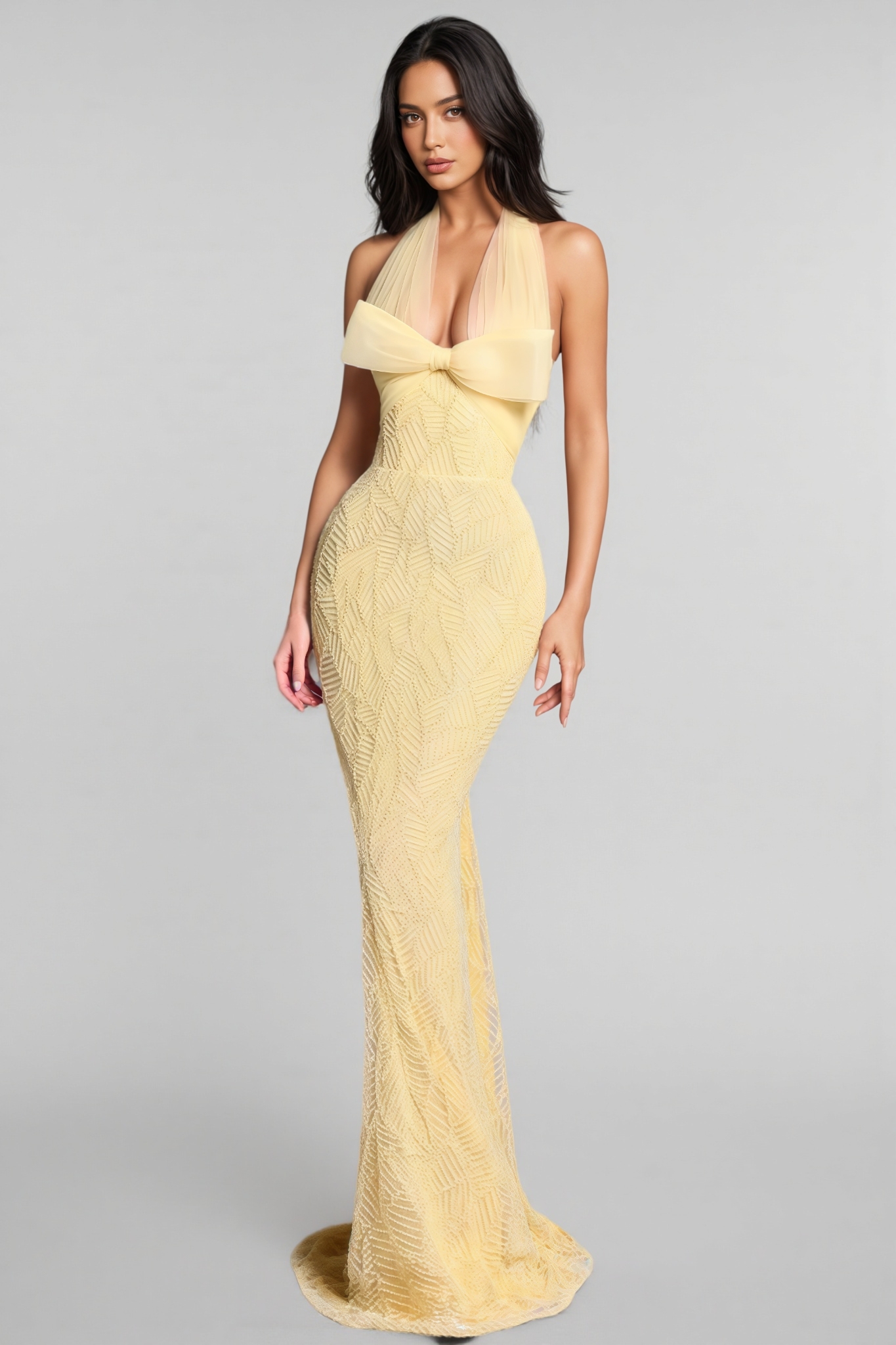 Islay Yellow Sleeveless Bow Maxi Dress