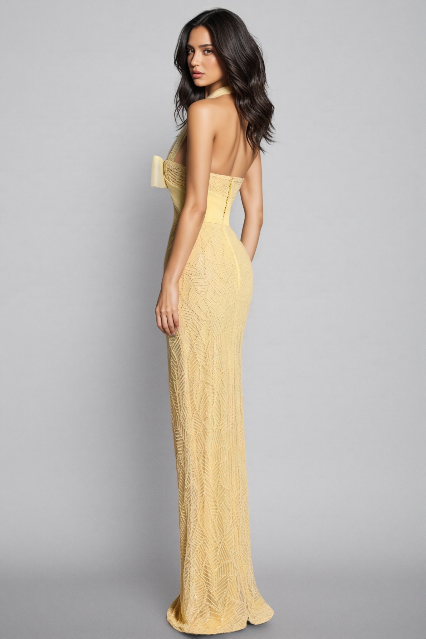 Islay Yellow Sleeveless Bow Maxi Dress