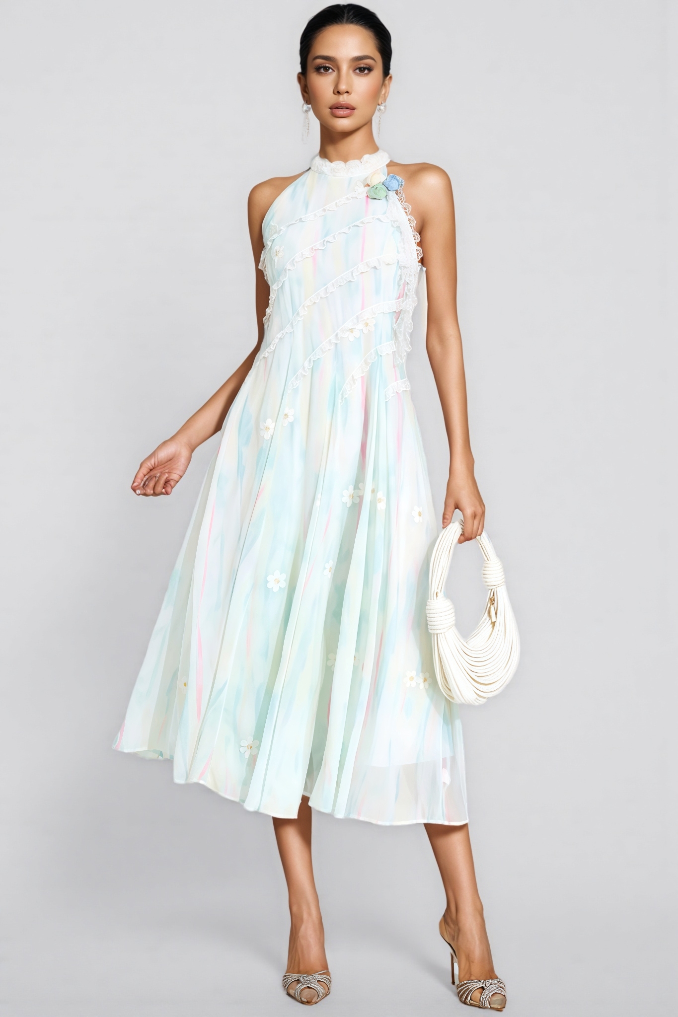 Enorad Green Halter Sleeveless Midi Dress