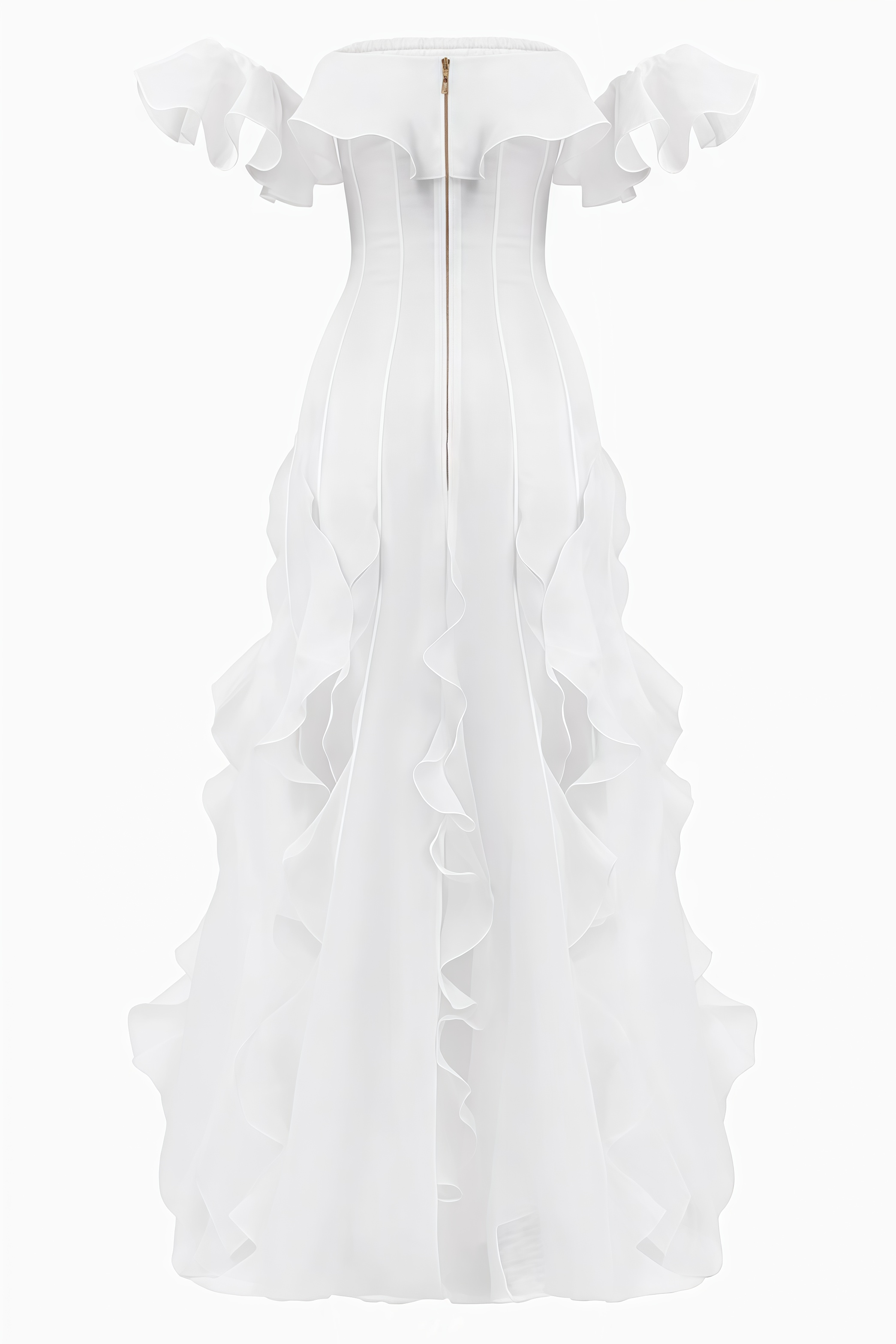 Yvera White Strapless Ruffled Maxi Dress