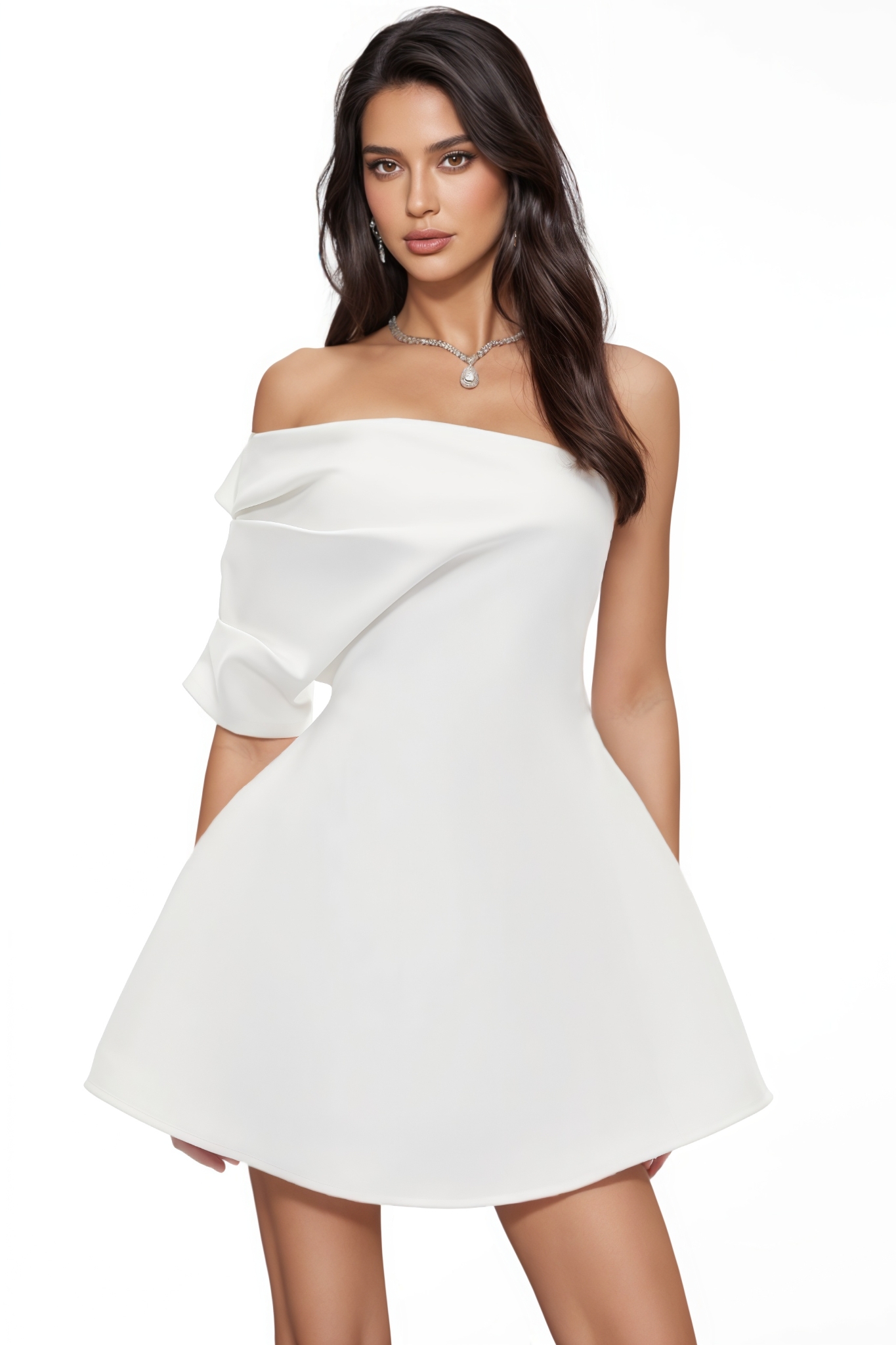 Vlric White One Sleeve Asymmetrical Mini Dress