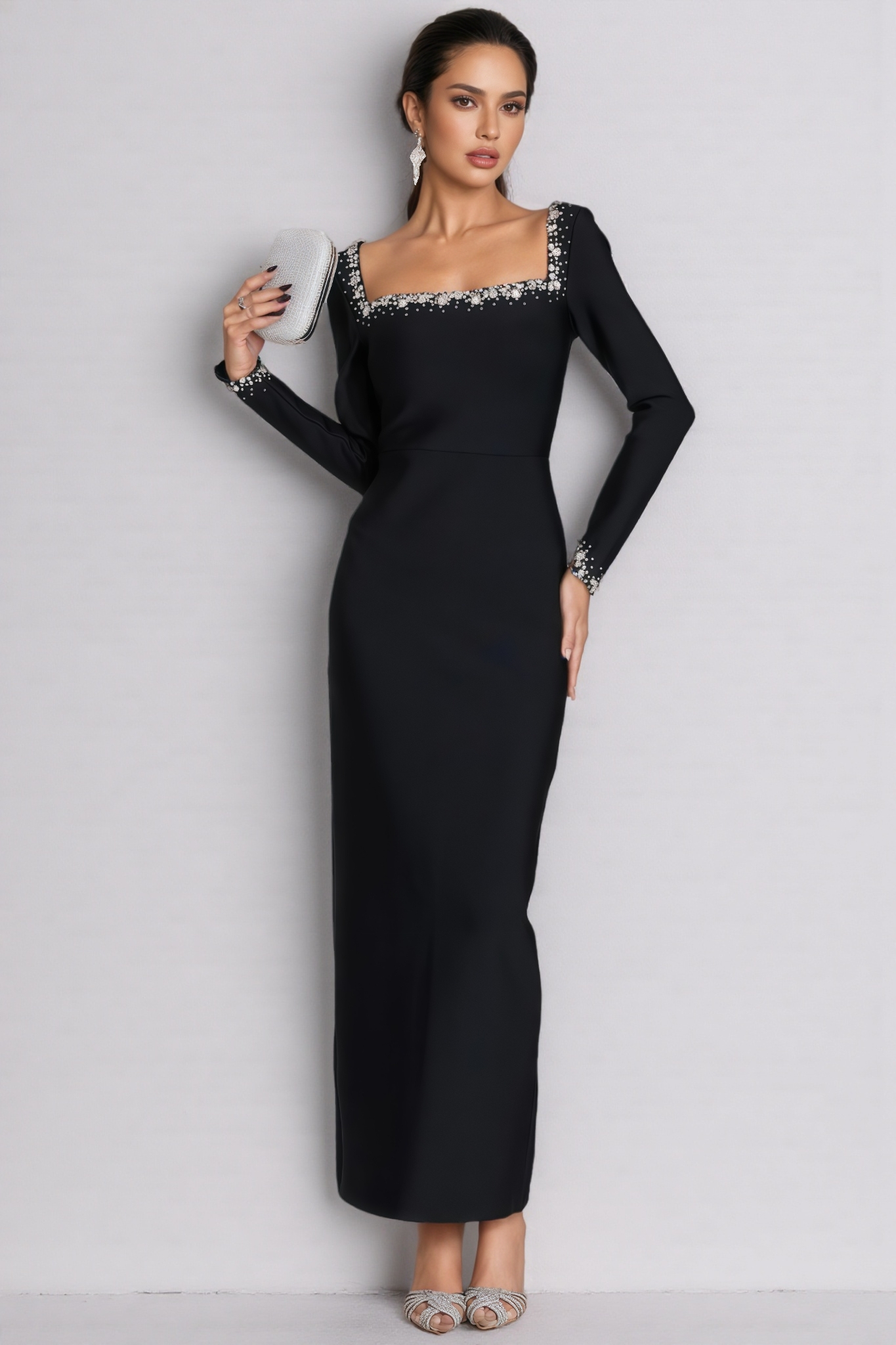 Fion Black Long Sleeve Bandage Maxi Dress
