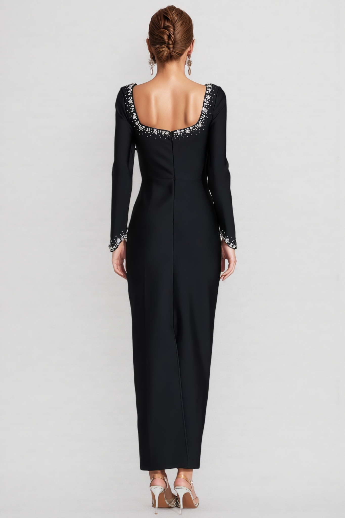 Fion Black Long Sleeve Bandage Maxi Dress