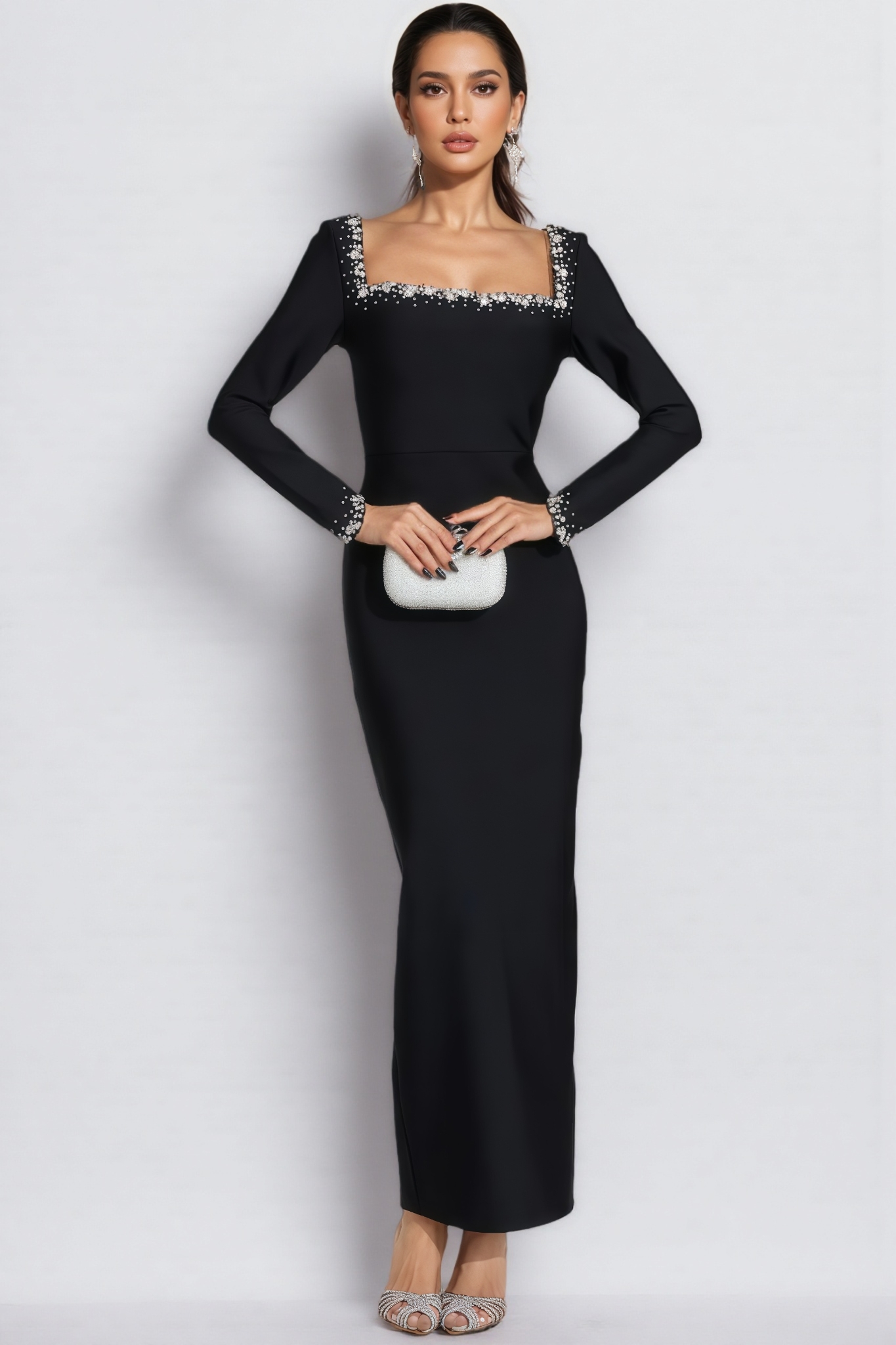 Fion Black Long Sleeve Bandage Maxi Dress