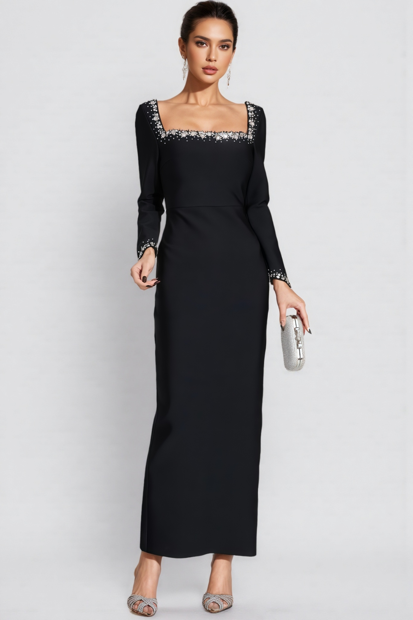 Fion Black Long Sleeve Bandage Maxi Dress