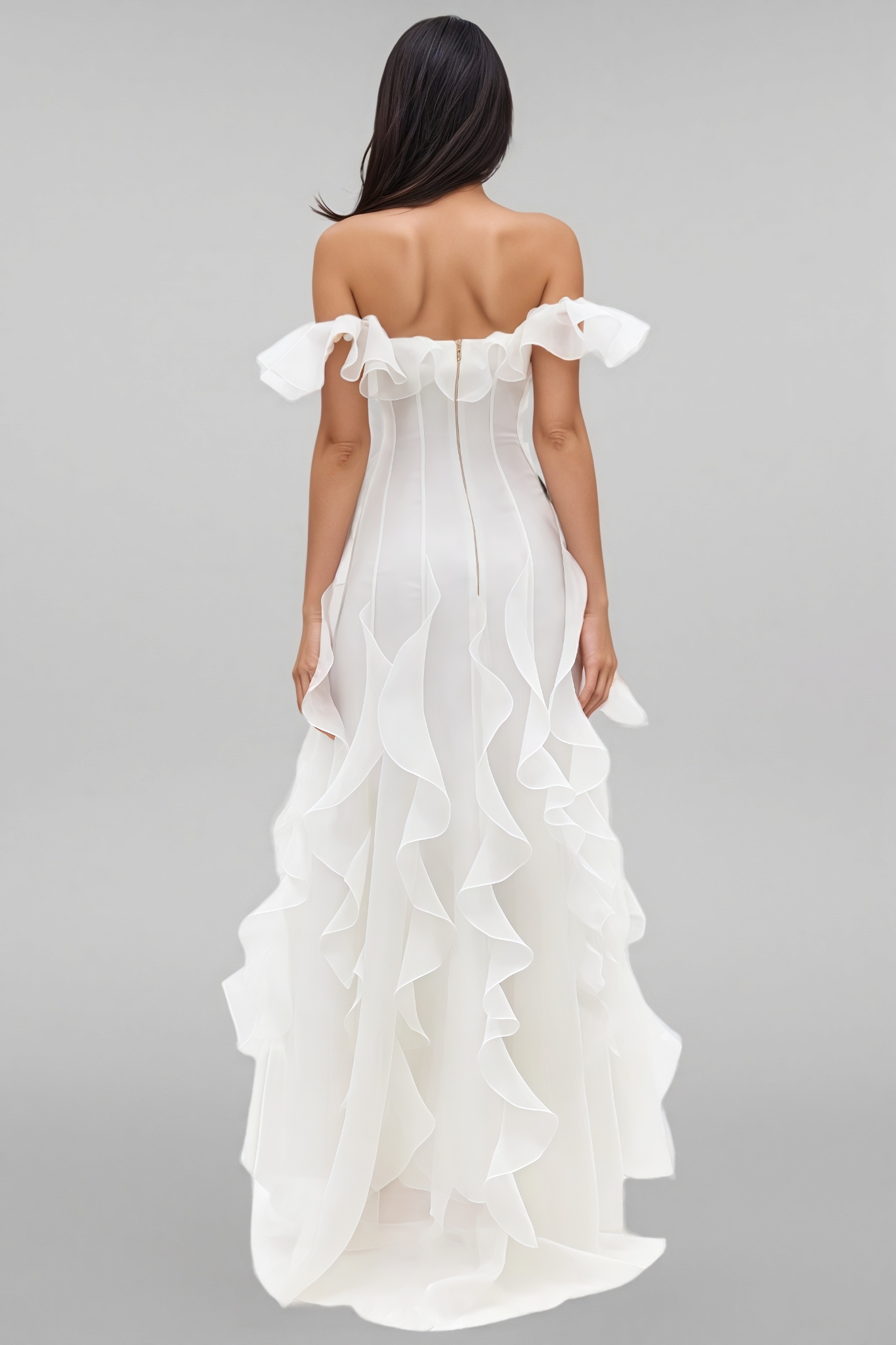 Yvera White Strapless Ruffled Maxi Dress