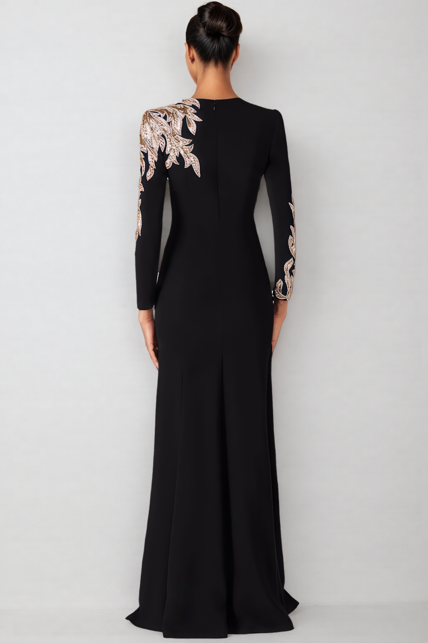 Ona Black Long Sleeve Diamond Studded Maxi Dress