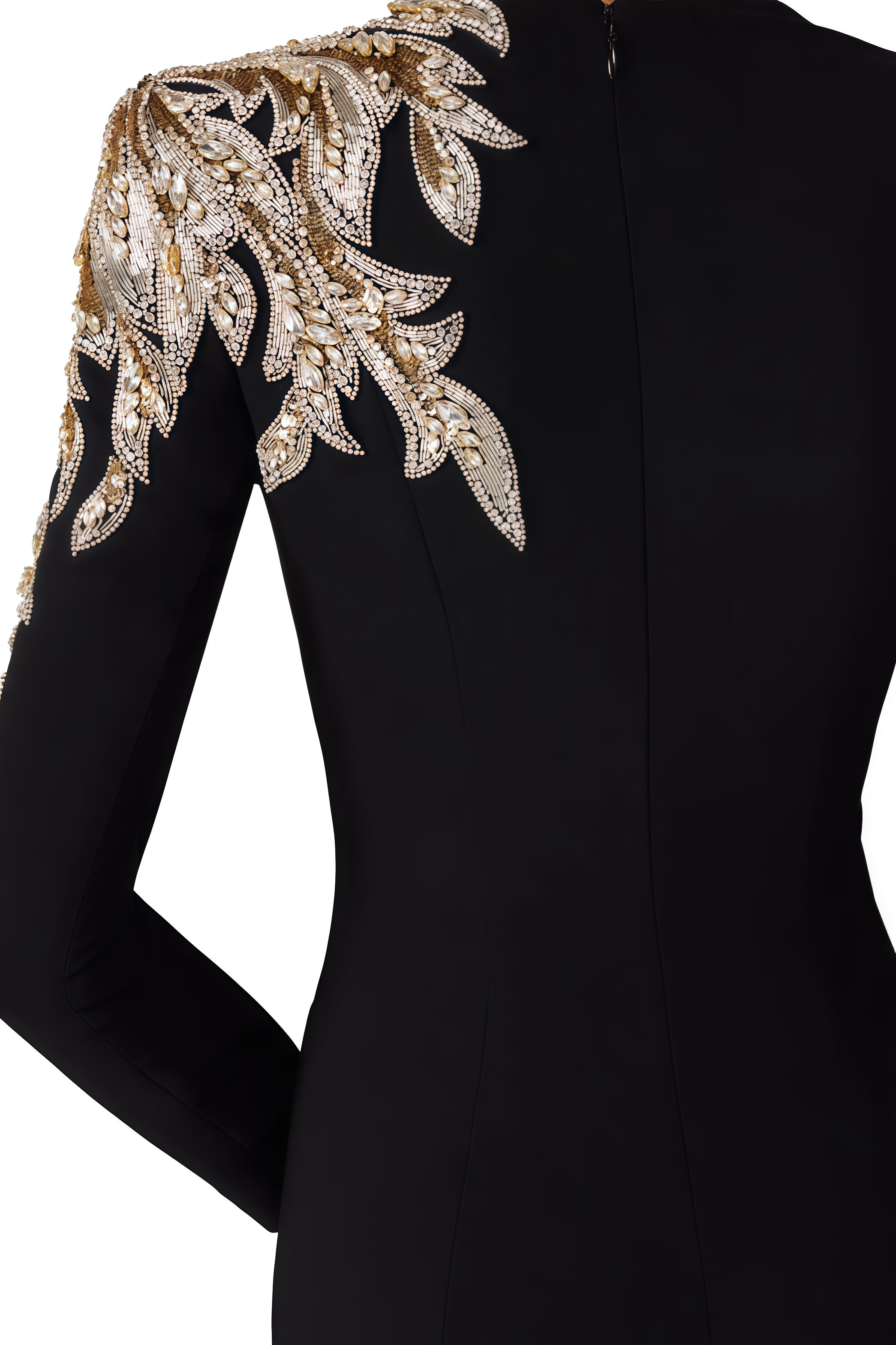 Ona Black Long Sleeve Diamond Studded Maxi Dress