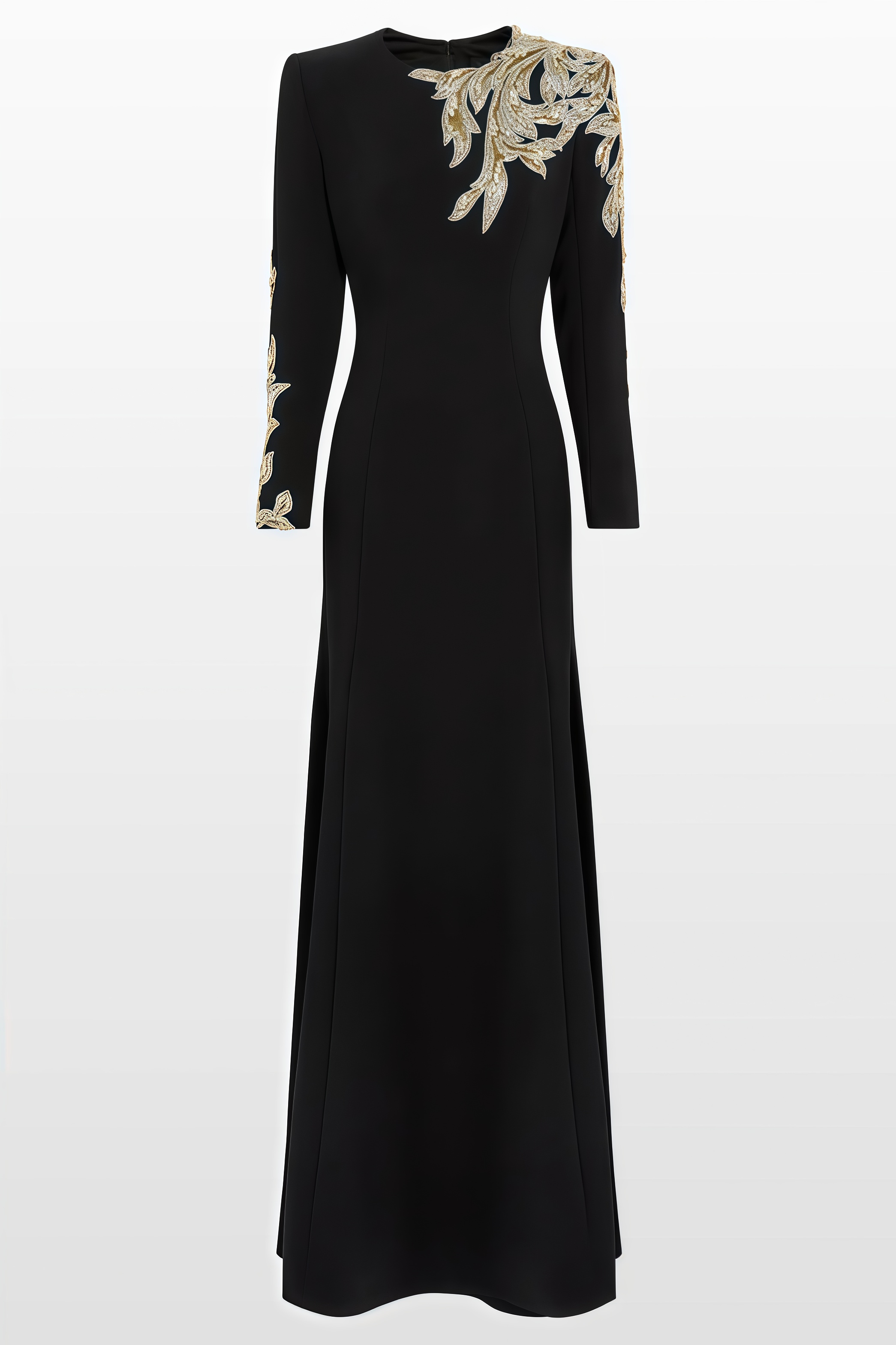 Ona Black Long Sleeve Diamond Studded Maxi Dress