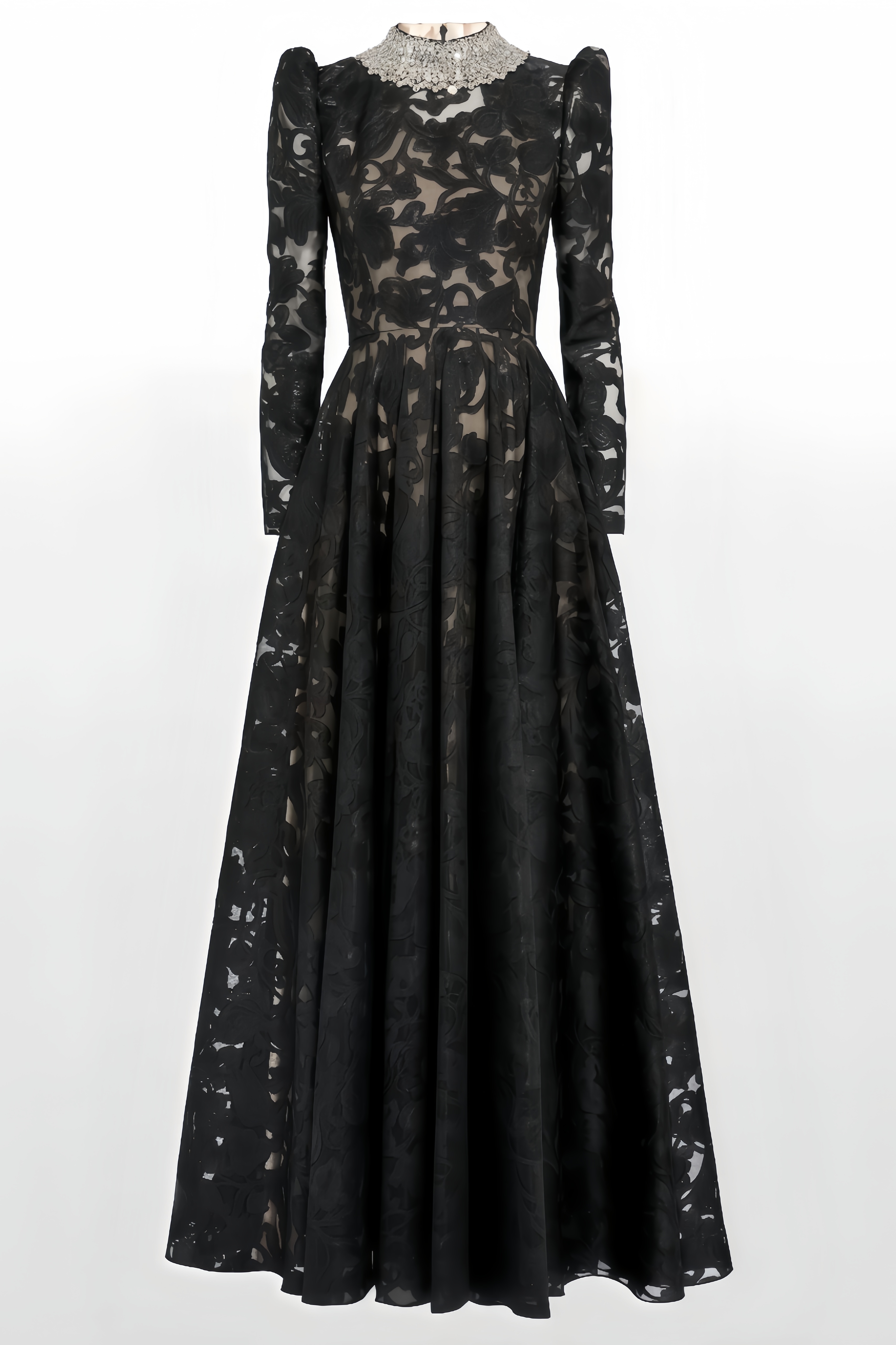 Embroidered Mesh Maxi Dress