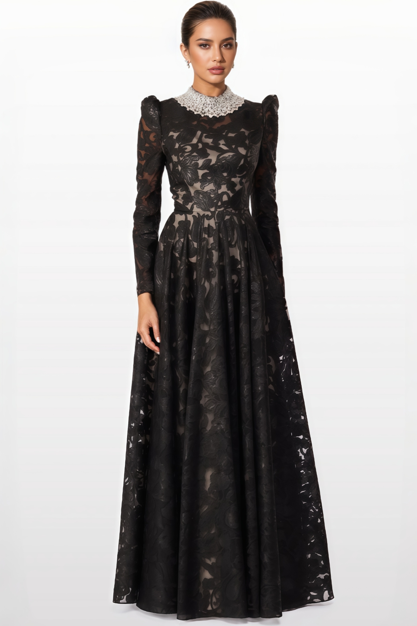 Embroidered Mesh Maxi Dress