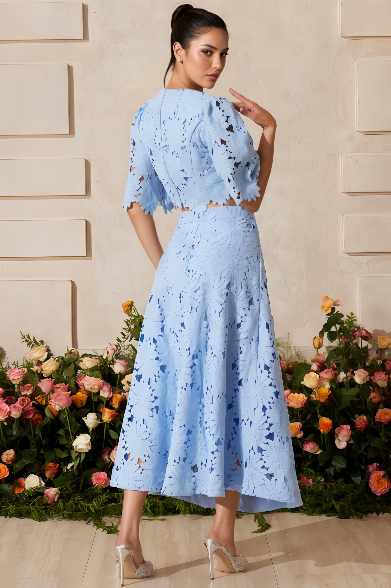 Adrian Blue Round Neck Floral Maxi Dress Set