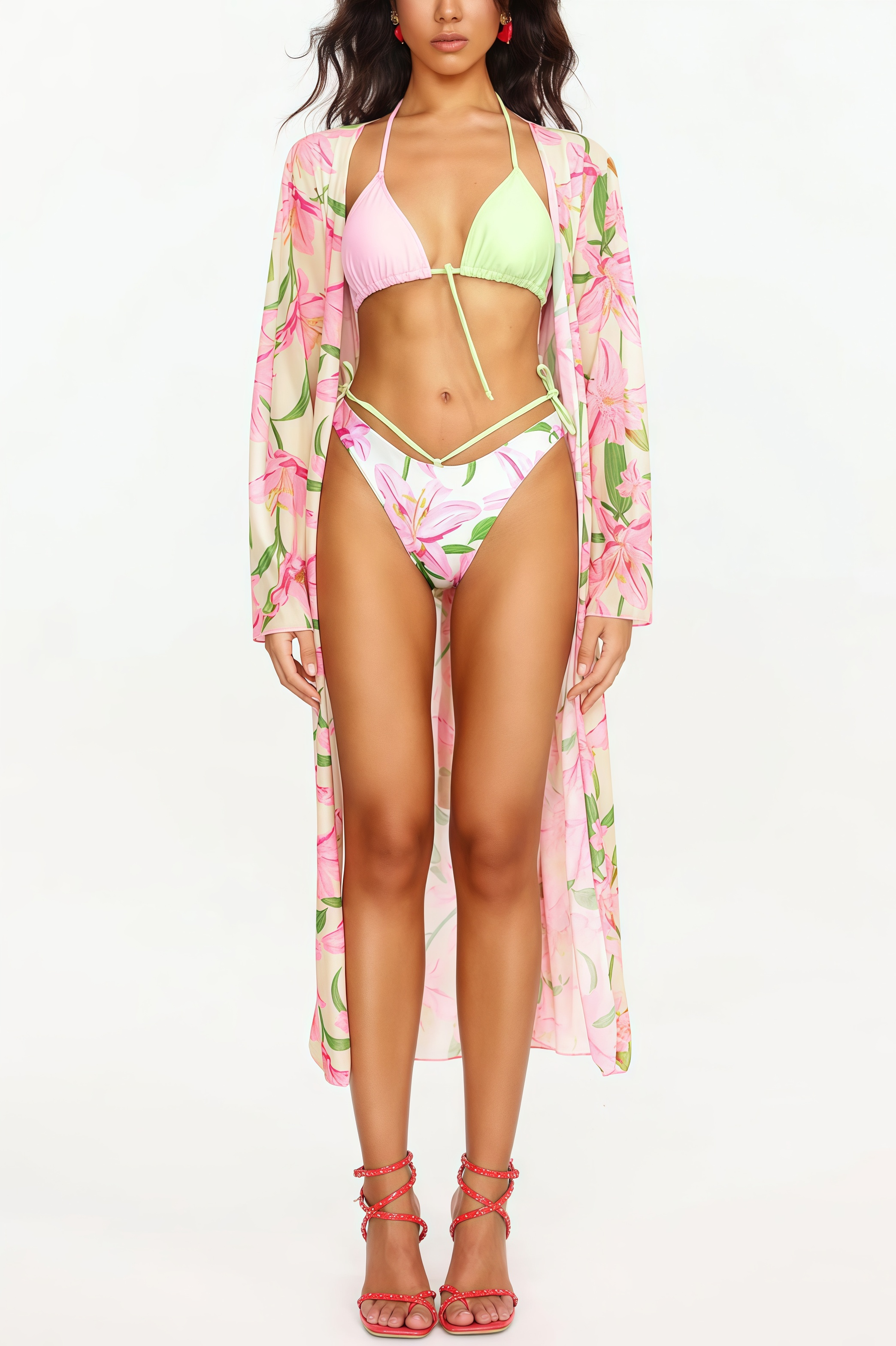 Lou Flower Print Bikini Three Piece Set
