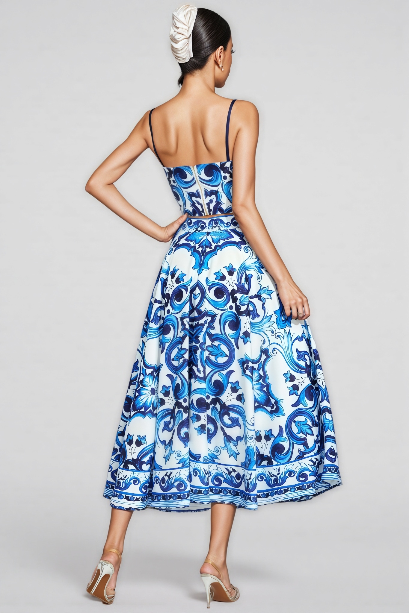 Taytum Blue Porcelain Printed Maxi Dress Set