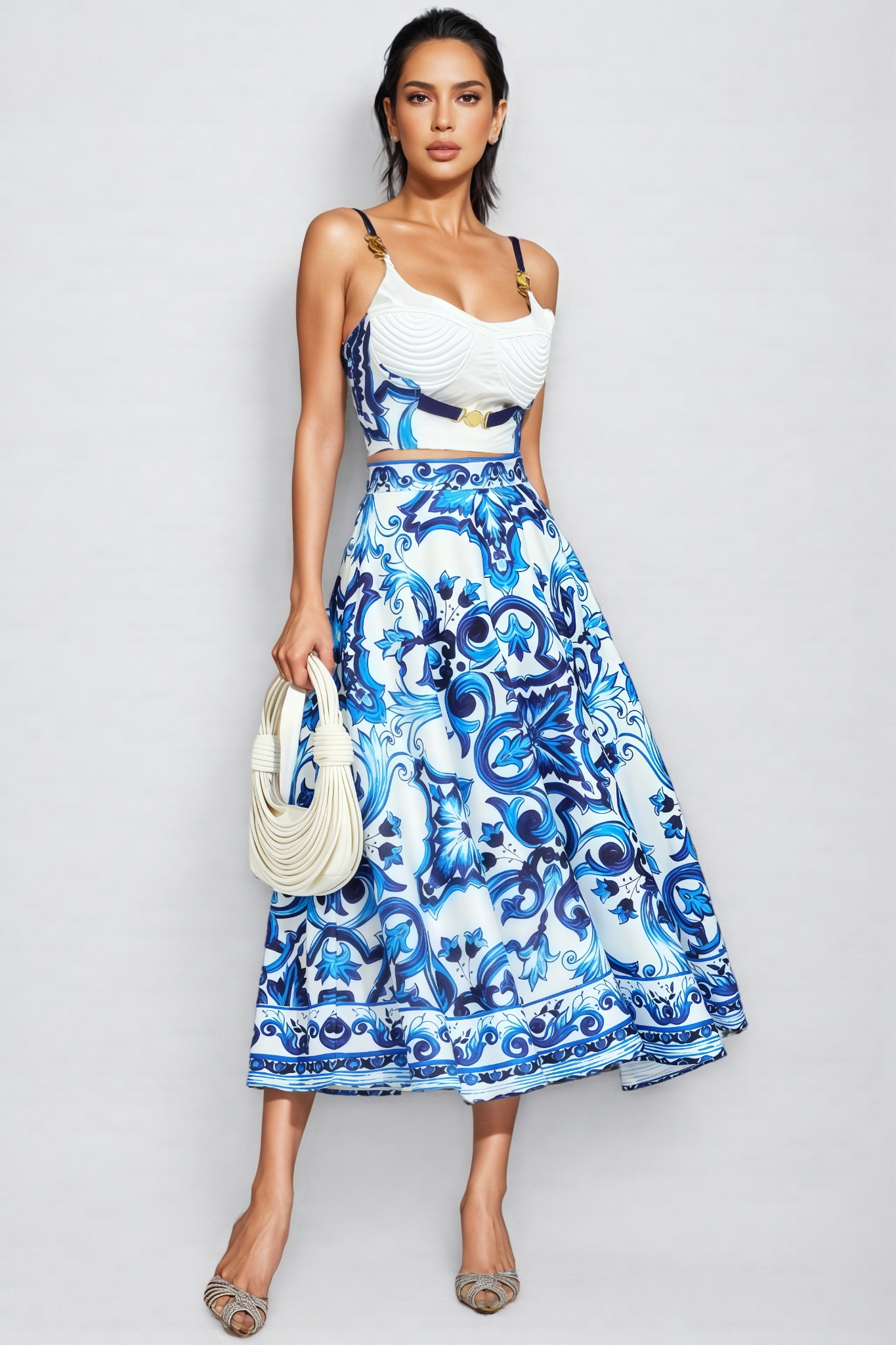 Taytum Blue Porcelain Printed Maxi Dress Set