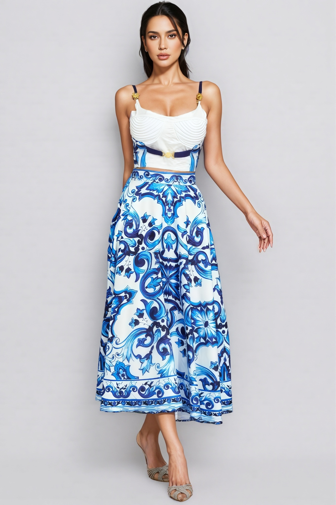 Taytum Blue Porcelain Printed Maxi Dress Set