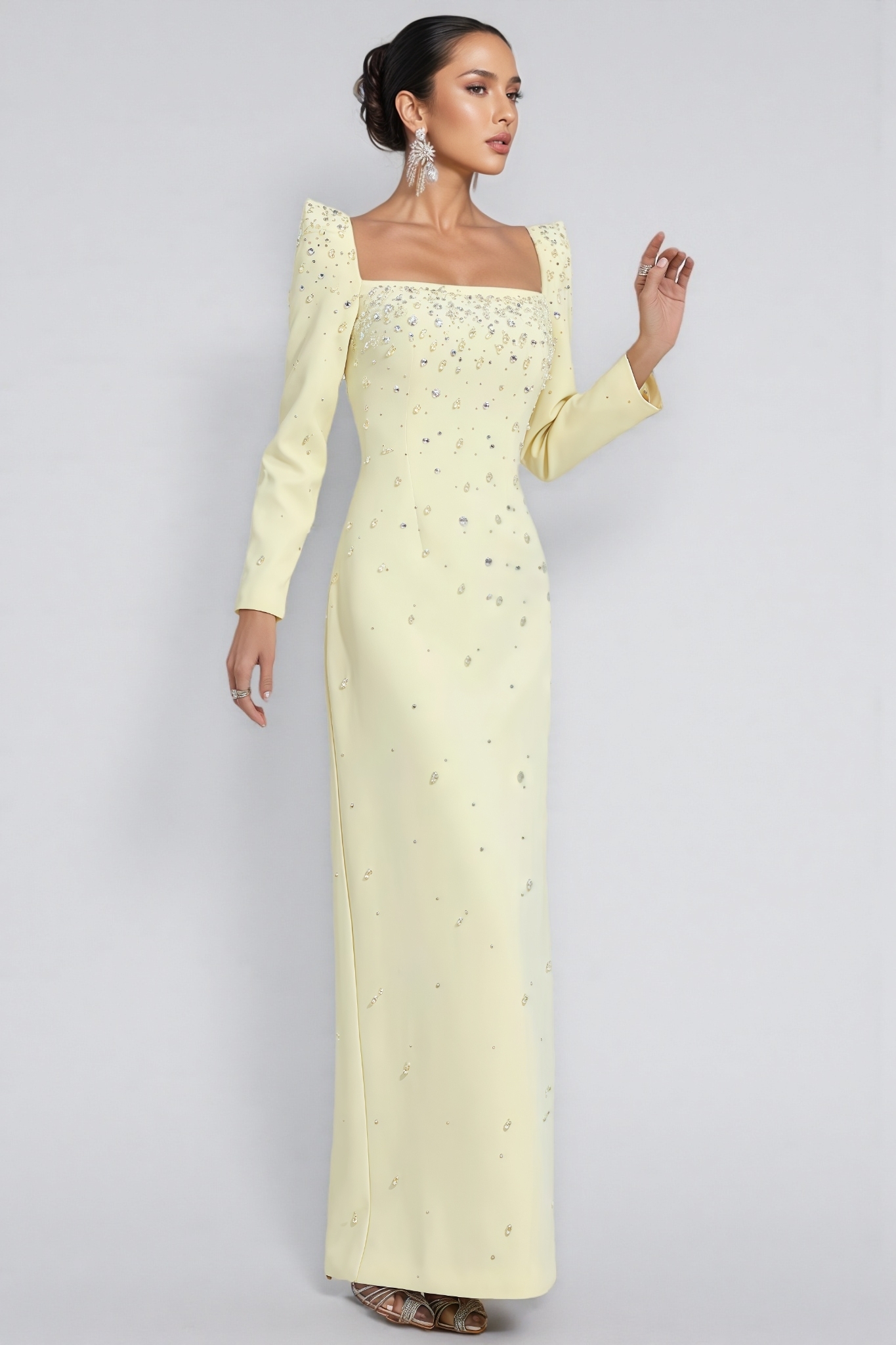 Pamedy Yellow Diamonds Beaded Maxi Dress 