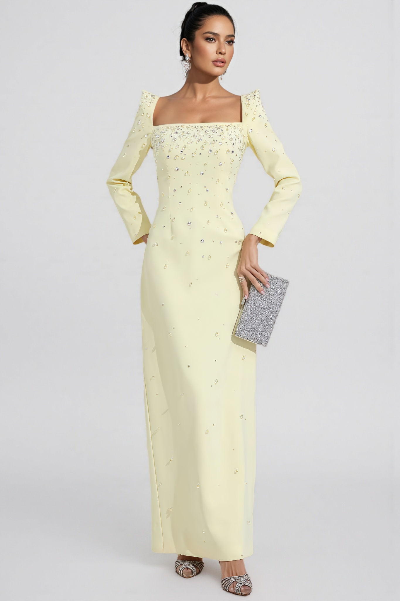 Pamedy Yellow Diamonds Beaded Maxi Dress 
