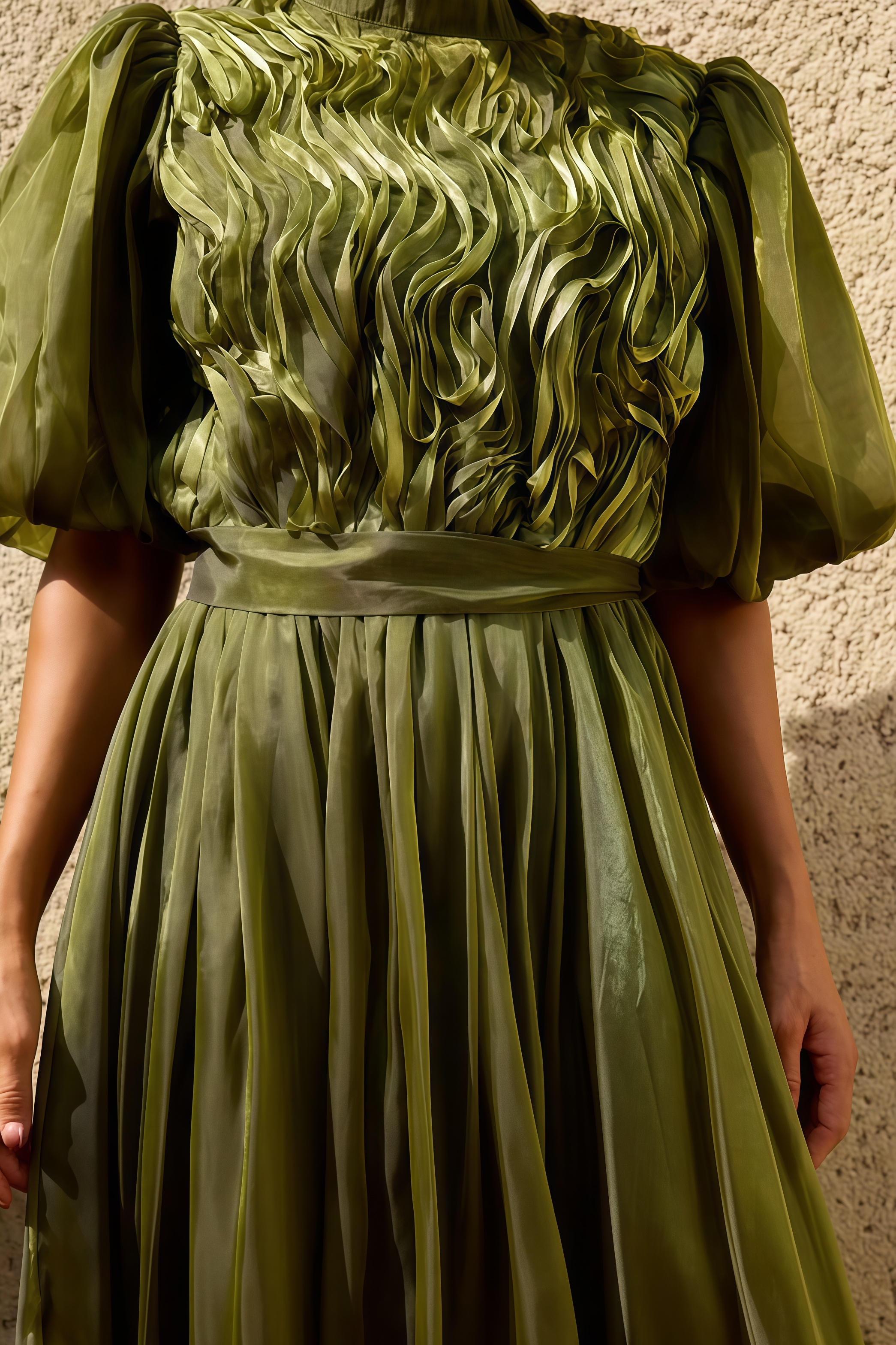 Allan Green Puff Sleeve Ruffle Maxi Dress