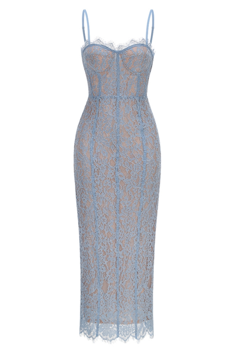 Frenkt Blue Lace Halter Maxi Dress